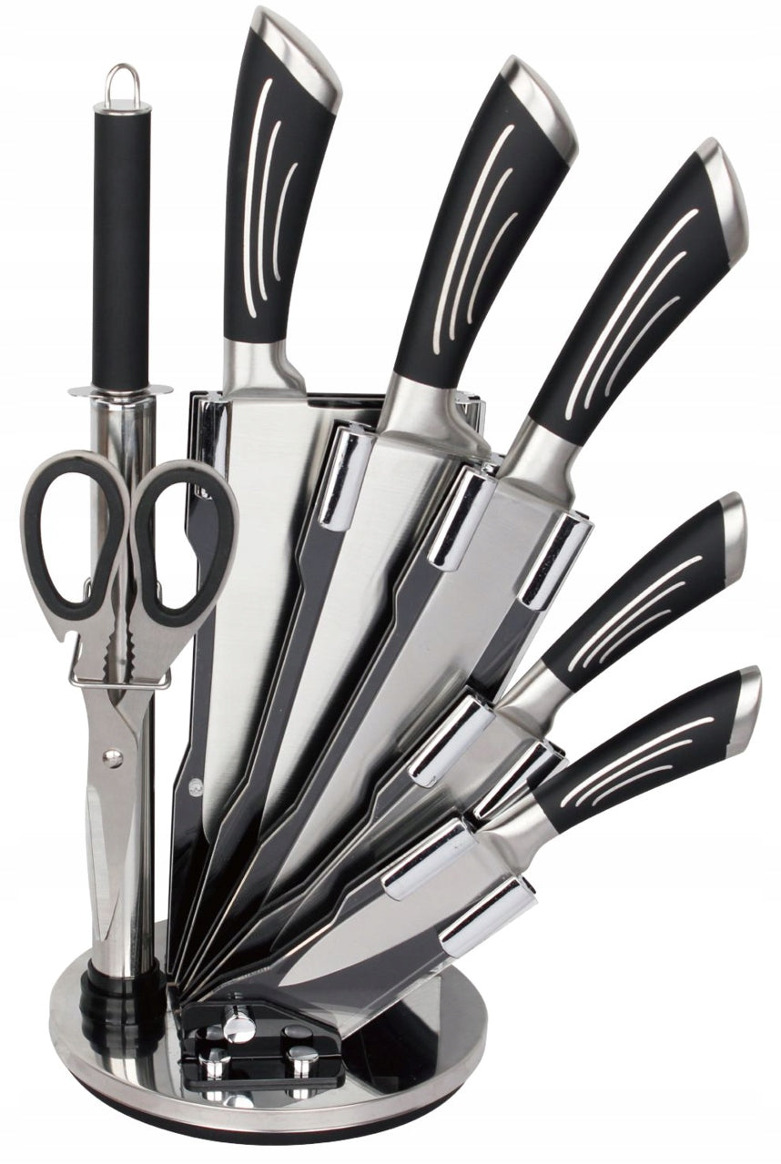 SET OF 5 KNIVES KITCHEN SET SHARP KNIFE BLOCK CLEAVER SCISSORS SHARPENER
