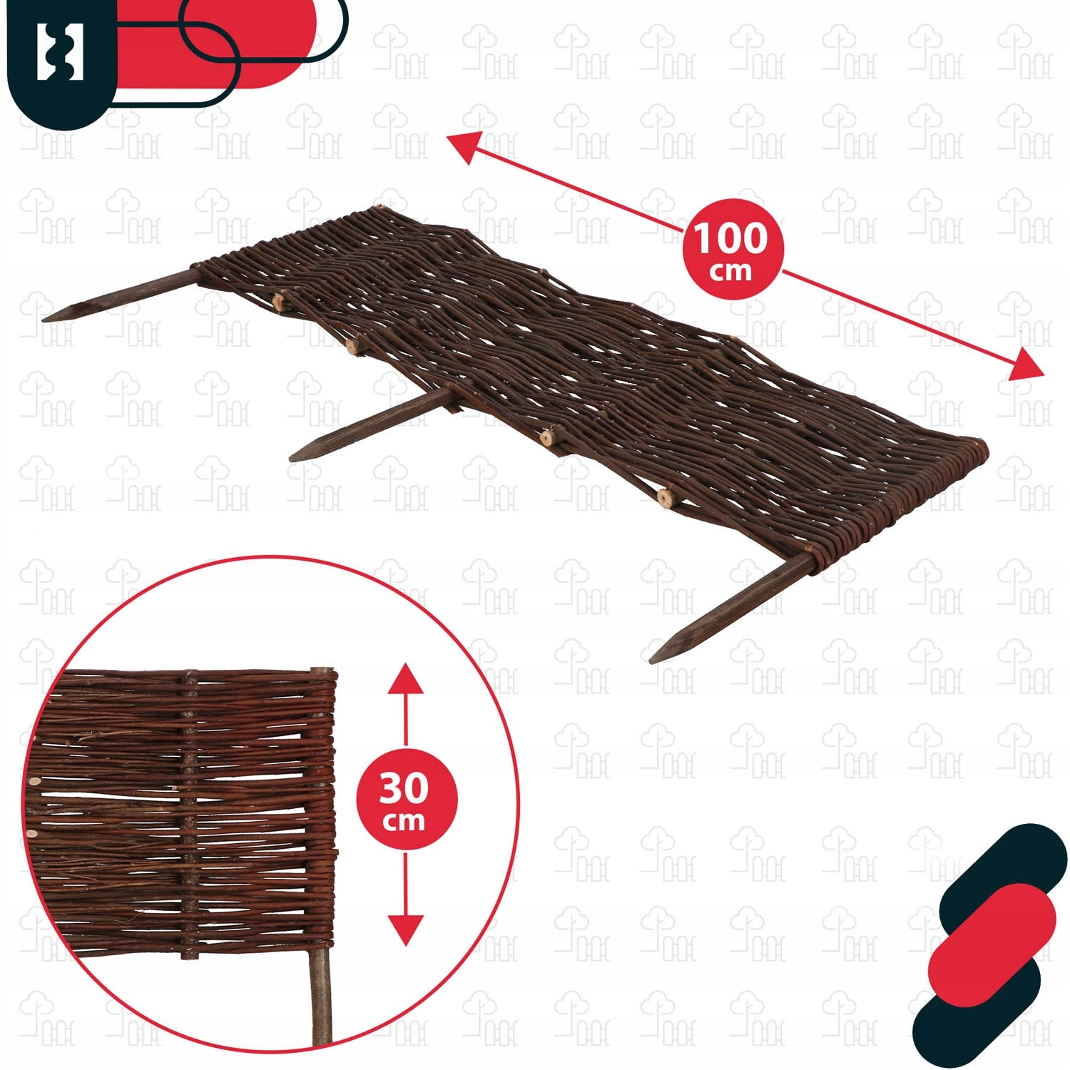 SET OF 5X GARDEN PALISADE WICKER EDGING FENCE HAMMERED FENCE 100X30CM Material other