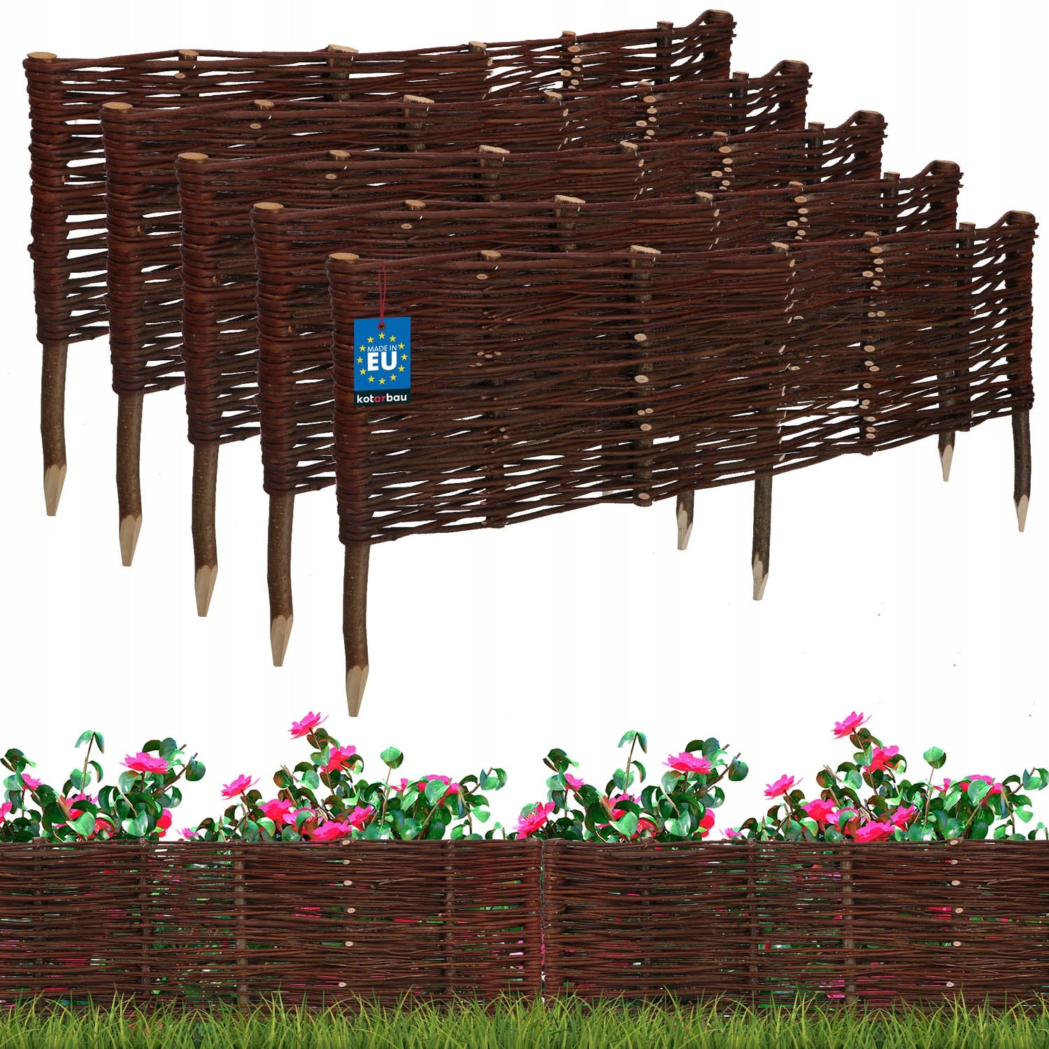 SET OF 5X GARDEN PALISADE WICKER EDGING FENCE HAMMERED FENCE 100X30CM