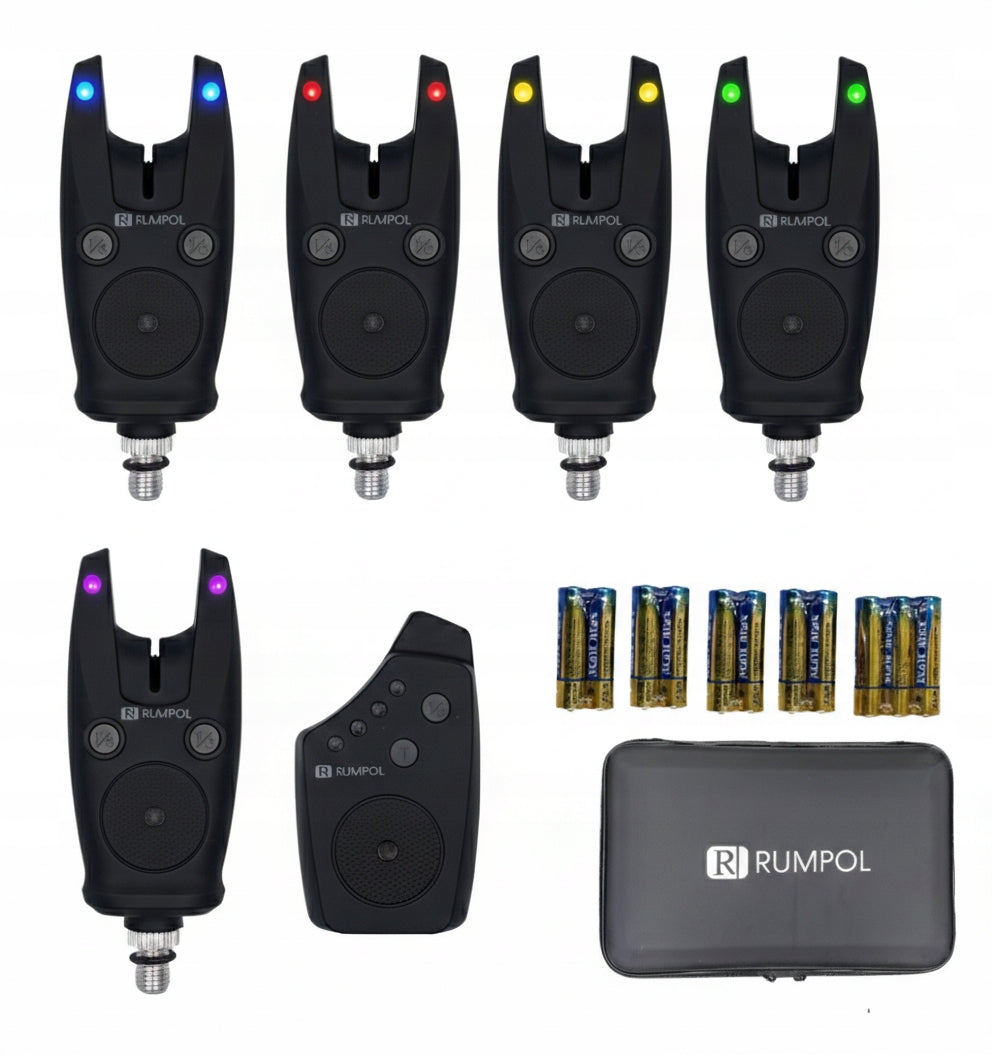 SET OF 5x BITE ALARMS RUMPOL + CONTROL PANEL 150m CASE VTS VIBRATIONS 032