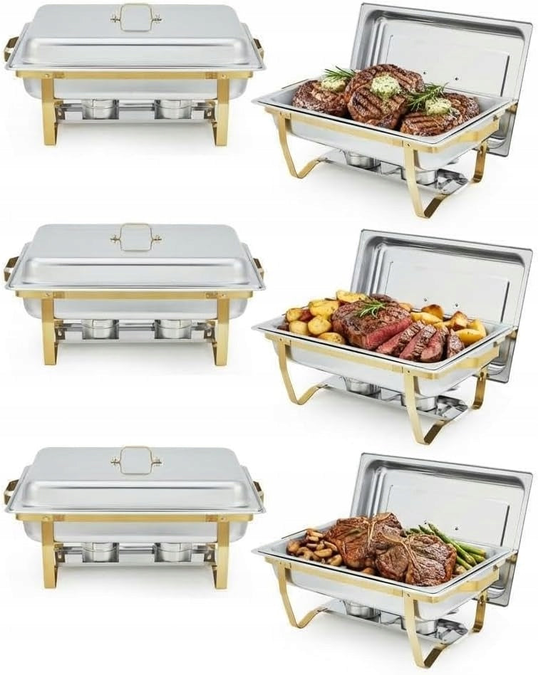 SET OF 6 8L BUFFET HEATERS FOR CATERING GASTRONOMY SILVER