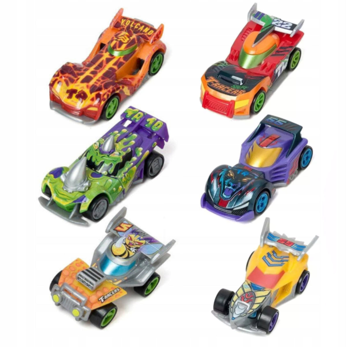 SET OF 6 VEHICLES CARS T-RACERS MIX'N RACE RACING CARS