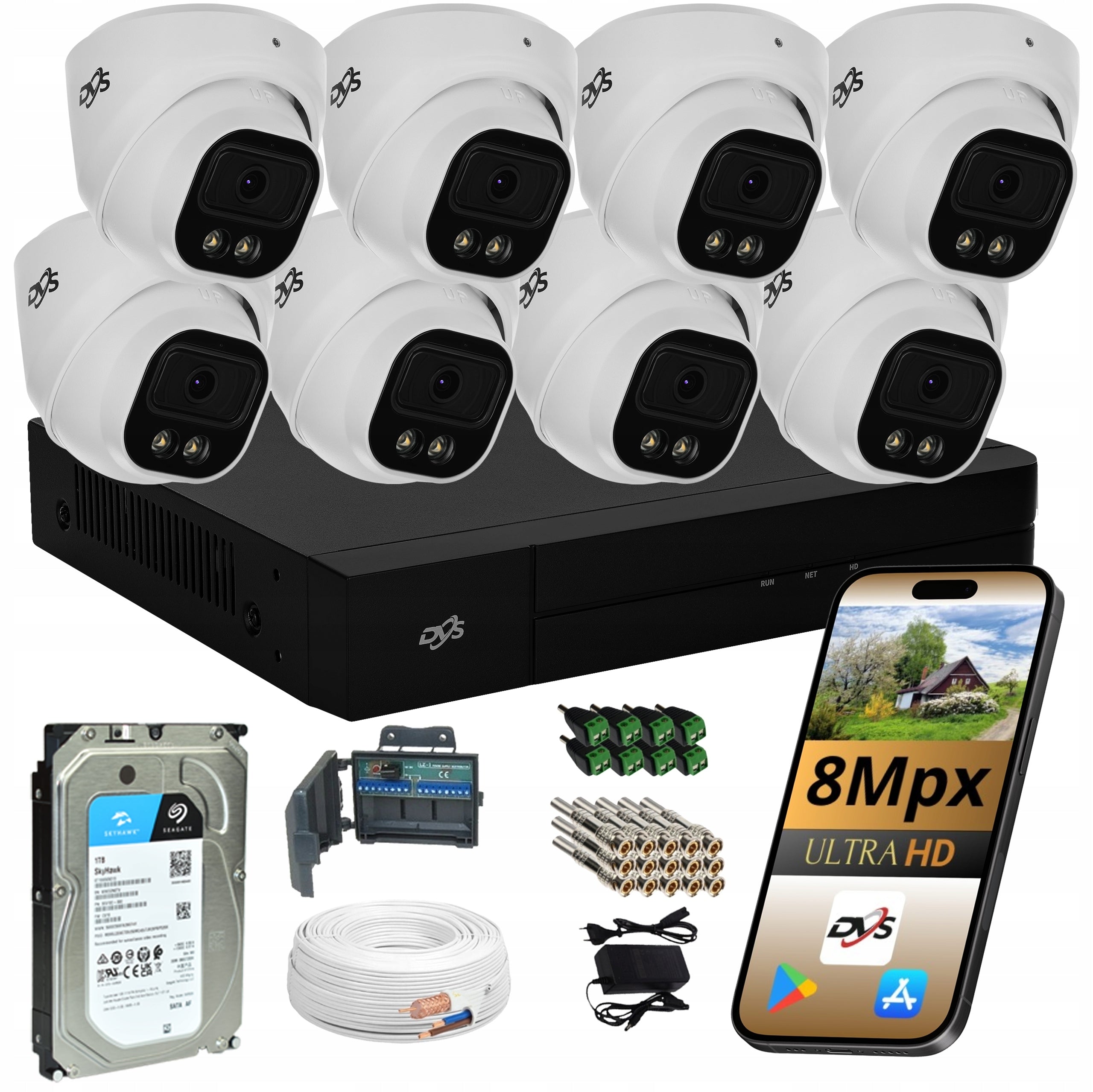 SET OF 8 DUAL LIGHT SURVEILLANCE CAMERAS OUTDOOR ANALOG CAMERA 8Mpx