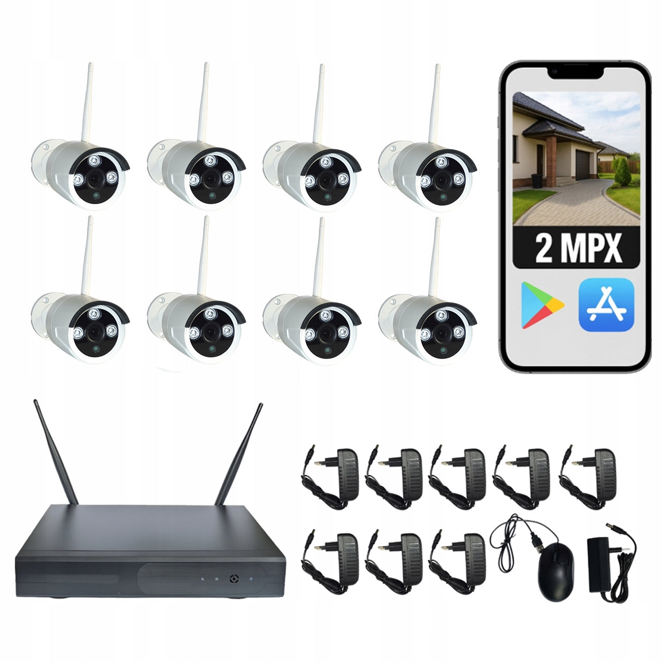 SET OF 8 FULL HD 1080P WIFI WIRELESS CAMERAS FOR COMPANY HOME SURVEILLANCE