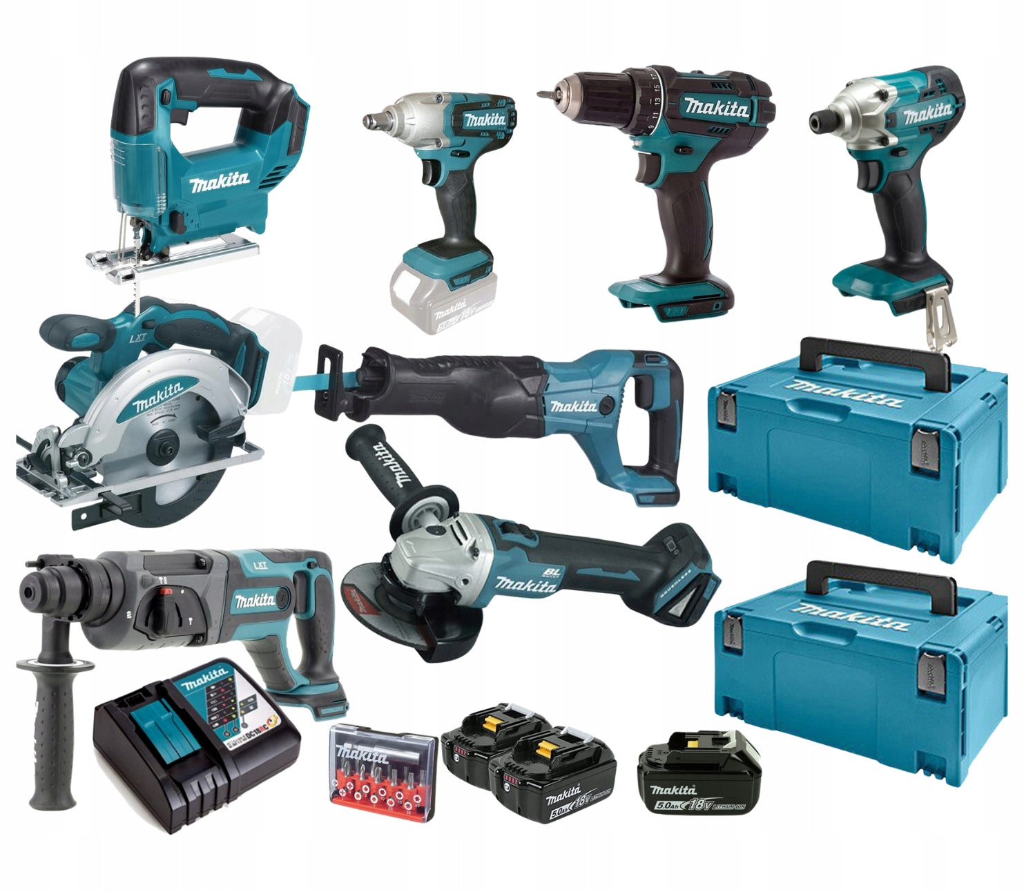 SET OF 8 TOOLS 18V 3x5Ah