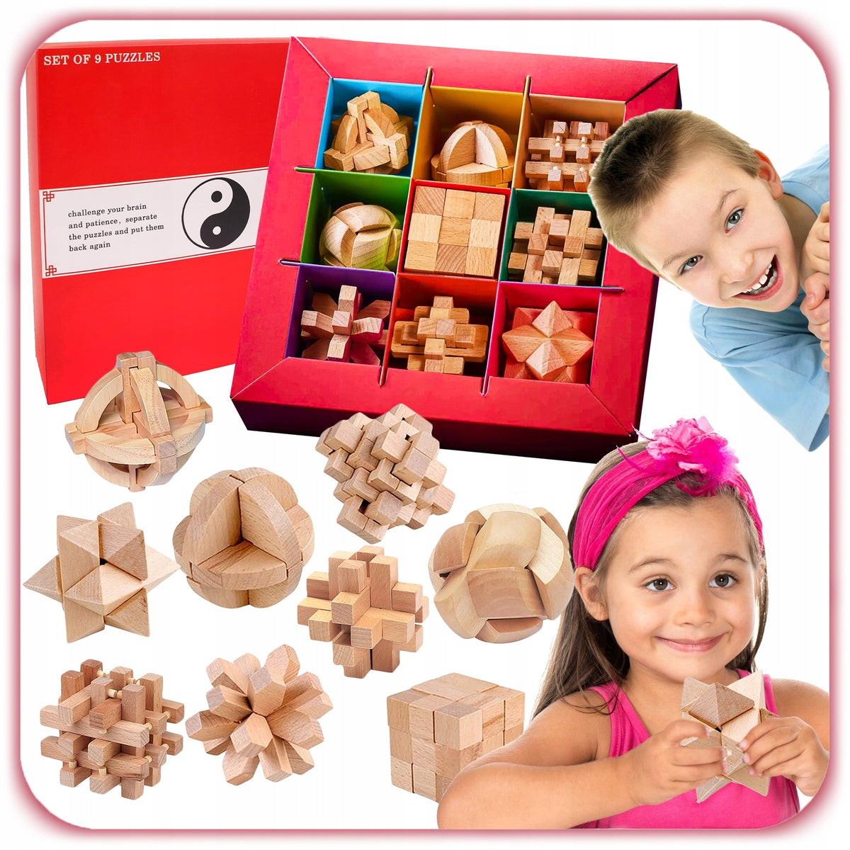 SET OF 9 PUZZLE LOGIC WOODEN PUZZLE BOY'S DAY Manufacturer code GRY LOGICZNE EDUKACYJNE ŁAMIGŁÓWKI 9 SZTUK