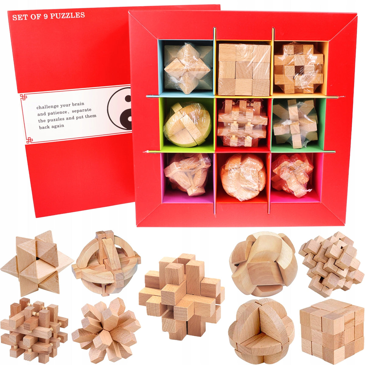 SET OF 9 PUZZLE LOGIC WOODEN PUZZLES WOODEN PUZZLE IQ Brand Stawscy
