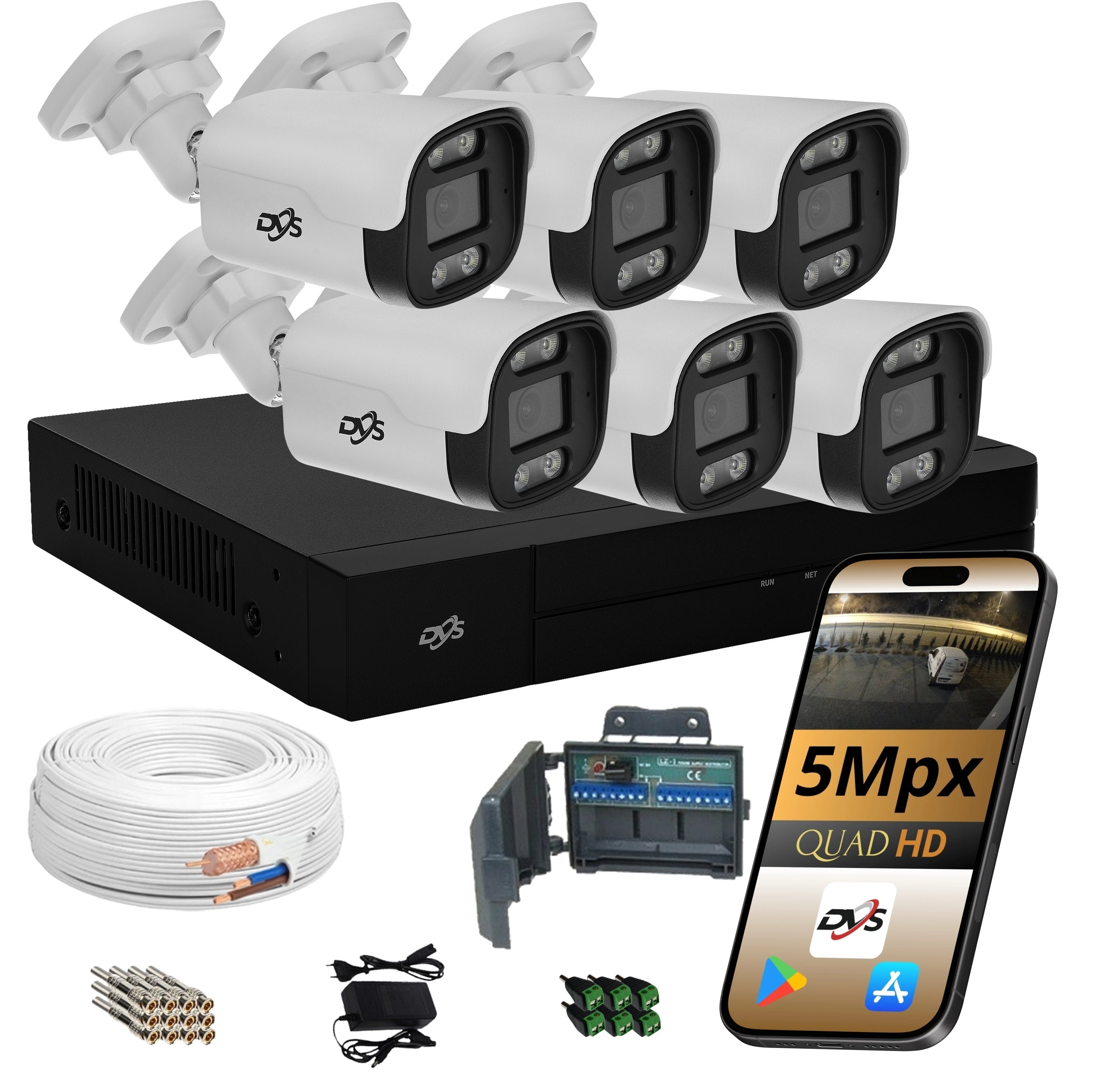 SET OF ANALOGUE OUTDOOR CAMERAS 6 CAMERAS FOR SURVEILLANCE 5Mpx TUBE DVS