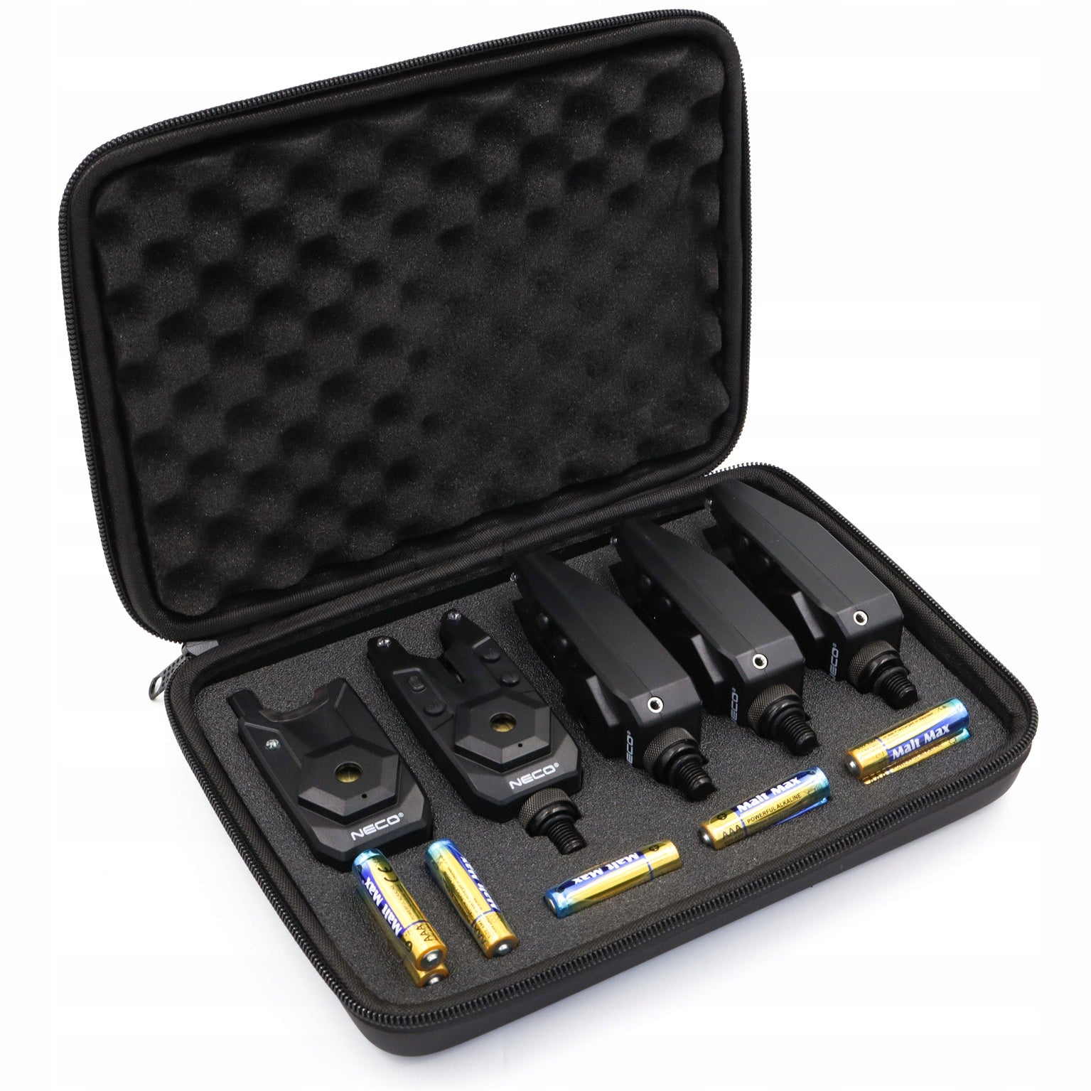 SET OF BITE ALARMS + CONTROL PANEL neco 4+1 BASE-X + batteries + SUITCASE Manufacturer code 72484