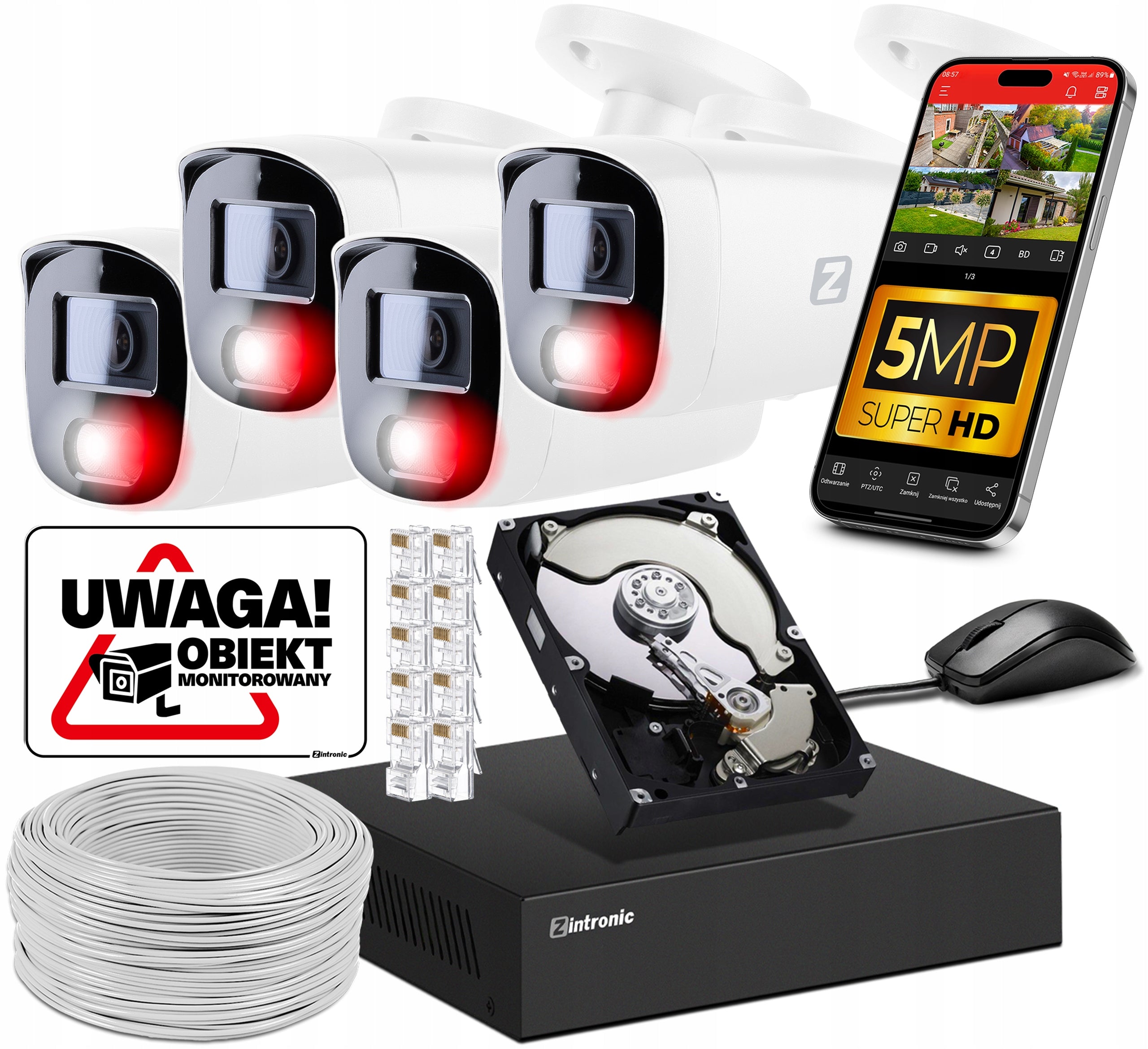SET OF CAMERAS FOR MONITORING 5MPX IP POE 4 CAMERAS 1TB AUDIO DETECTION PEOPLE