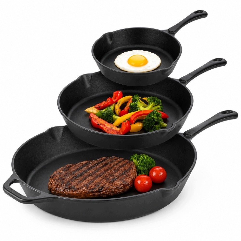 SET OF CAST IRON PANS 20 25 30cm INDUCTION GAS OVEN GRILL GIEREKHOFF