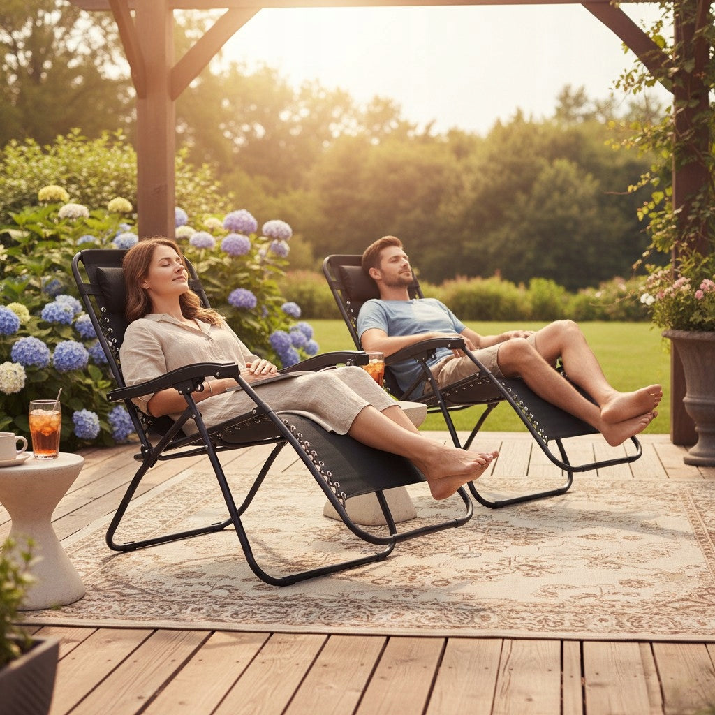 SET OF CHAIRS SUN LOUNGERS 2X GARDEN LOUNGER RECLINING CAMPING CHAIR GOLIAT Manufacturer code BS-069black/2sztuki