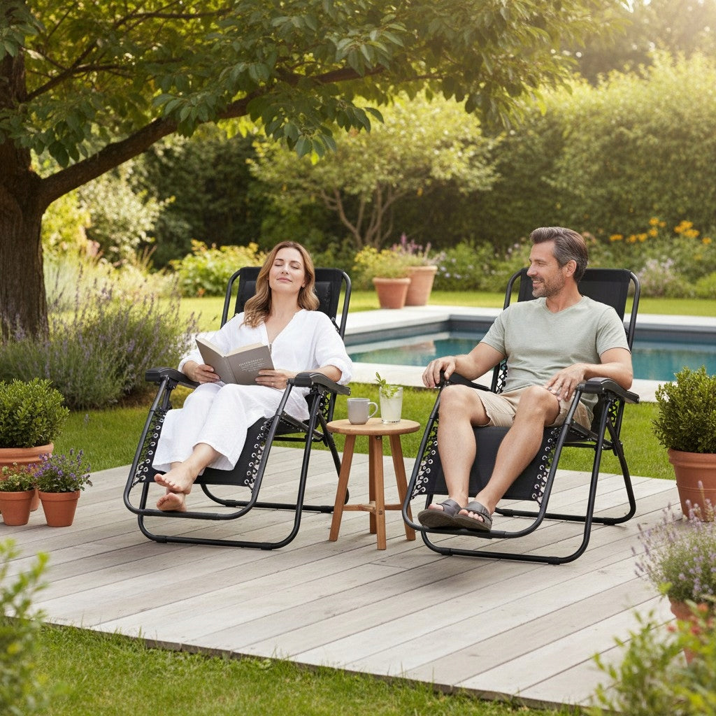 SET OF CHAIRS SUN LOUNGERS 2X GARDEN LOUNGER RECLINING CAMPING CHAIR GOLIAT Packaging status original