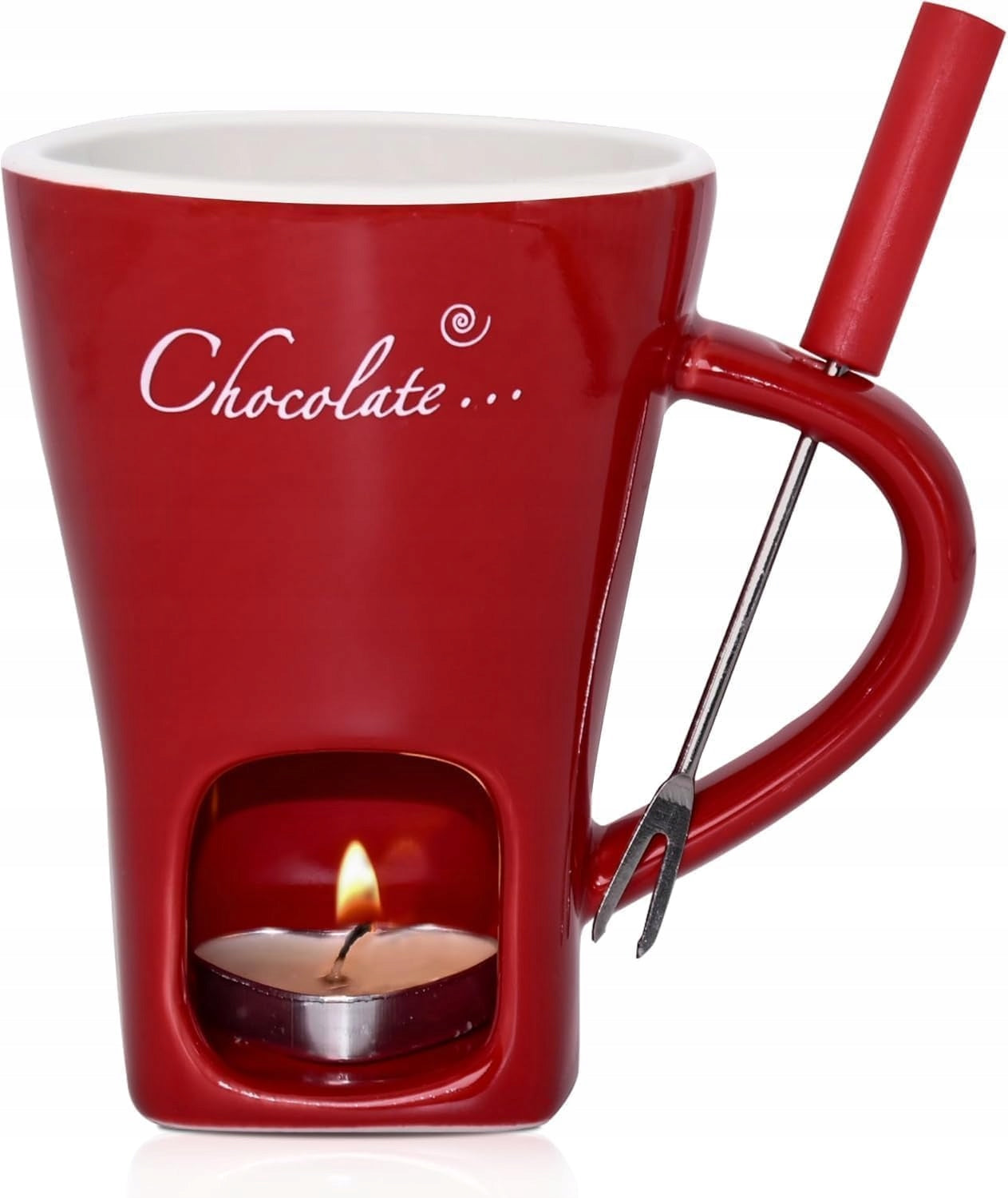SET OF CHOCOLATE FONDUE 200ML CERAMIC MUG FORK HEATER