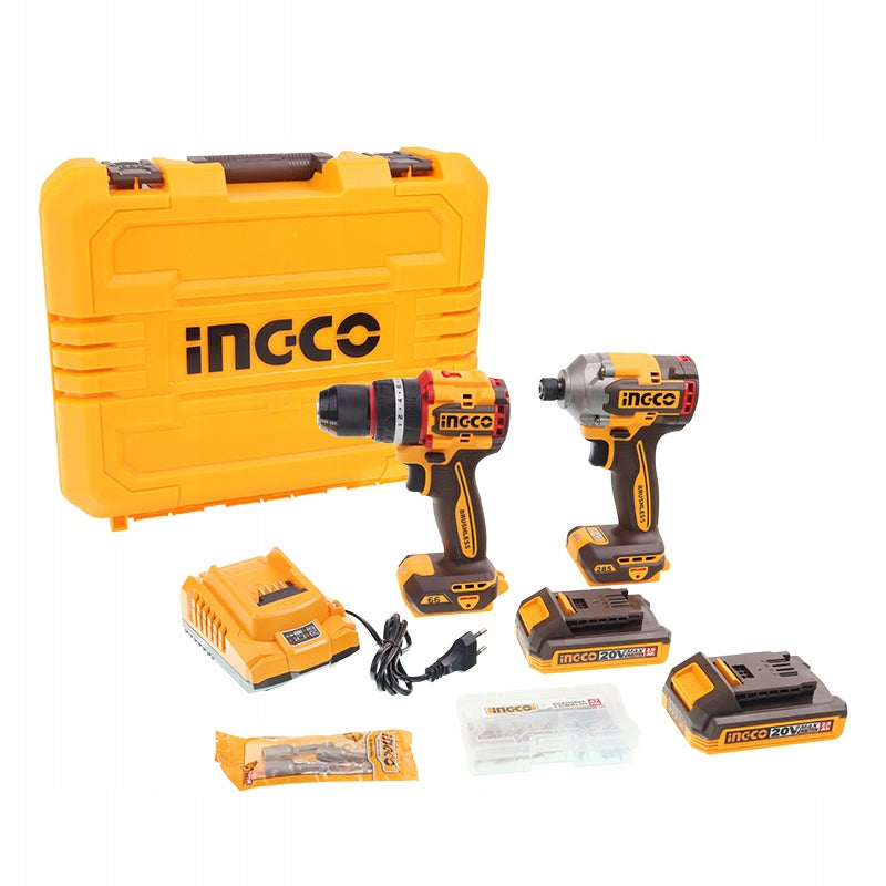 SET OF CORDLESS TOOLS 2 BATTERIES 2Ah PLASTIC CASE INGCO