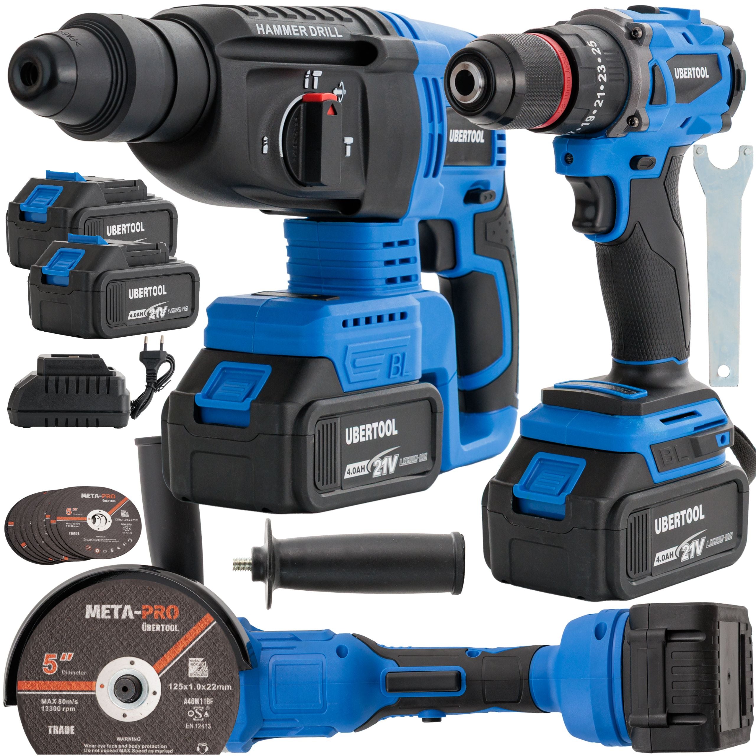 SET OF CORDLESS TOOLS 21V HAMMER DRILL GRINDER EAN (GTIN) 5906480789648