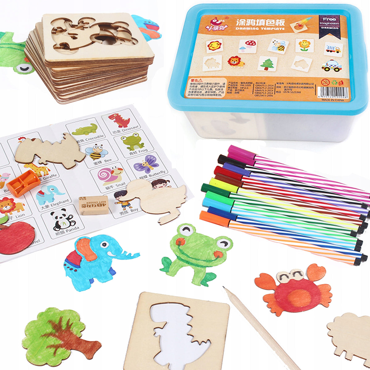 SET OF CREATIVE TEMPLATES FOR PAINTING WOODEN PUZZLE COLORING BOOK
