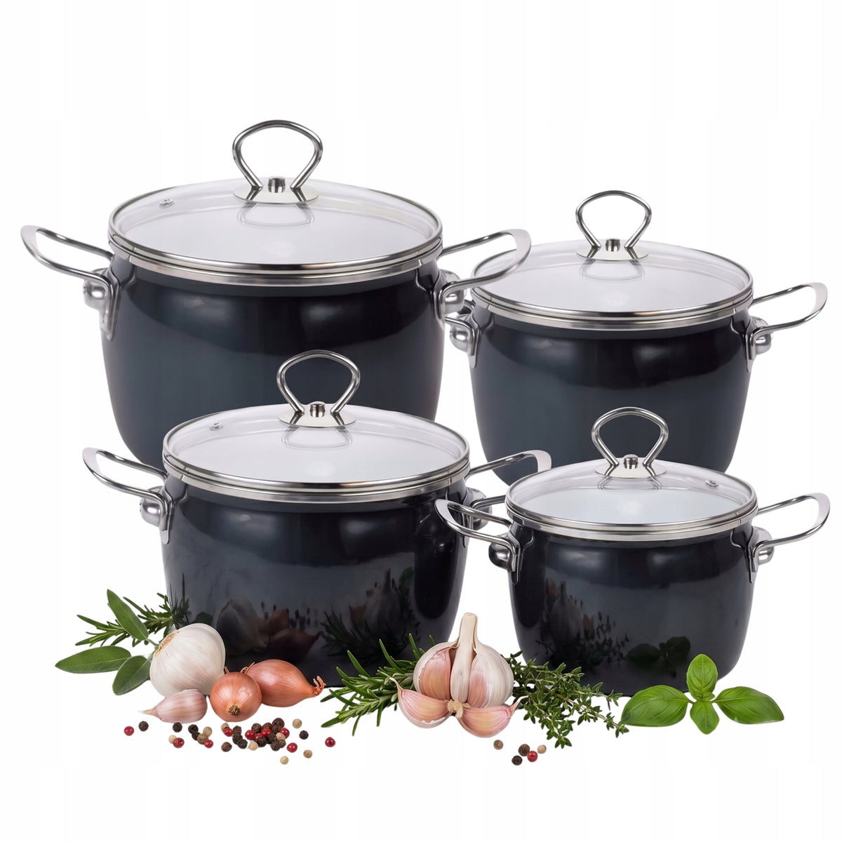 SET OF ENAMEL POTS WITH LID 8 ELEMENTS INDUCTION FOR GAS 2-5,5L