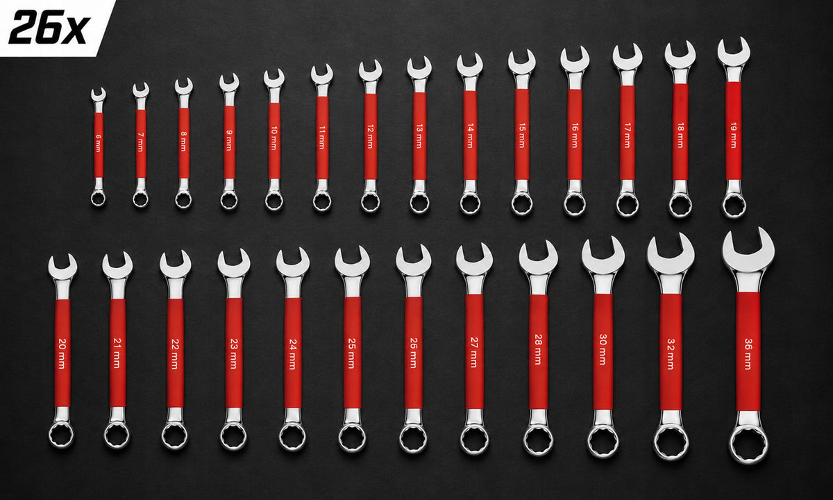 SET OF FLAT-EYE WRENCHES 6-36mm 26 PCS STEEL CR-V WRENCHES ON SHEET Packaging status original