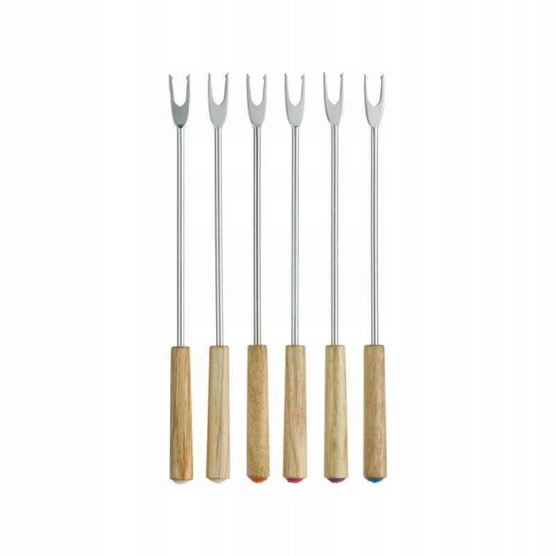 SET OF FORKS FOR FONDUE STAINLESS STEEL WOODEN HANDLE, FORKS
