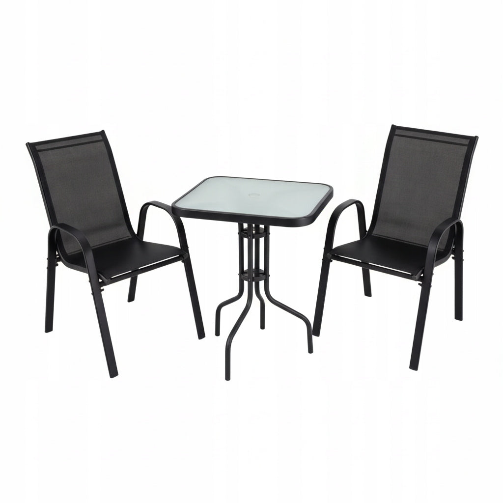 SET OF FURNITURE FOR SMALL BALCONY TERRACE CHAIRS SQUARE TABLE BLACK AY008 Packaging status original