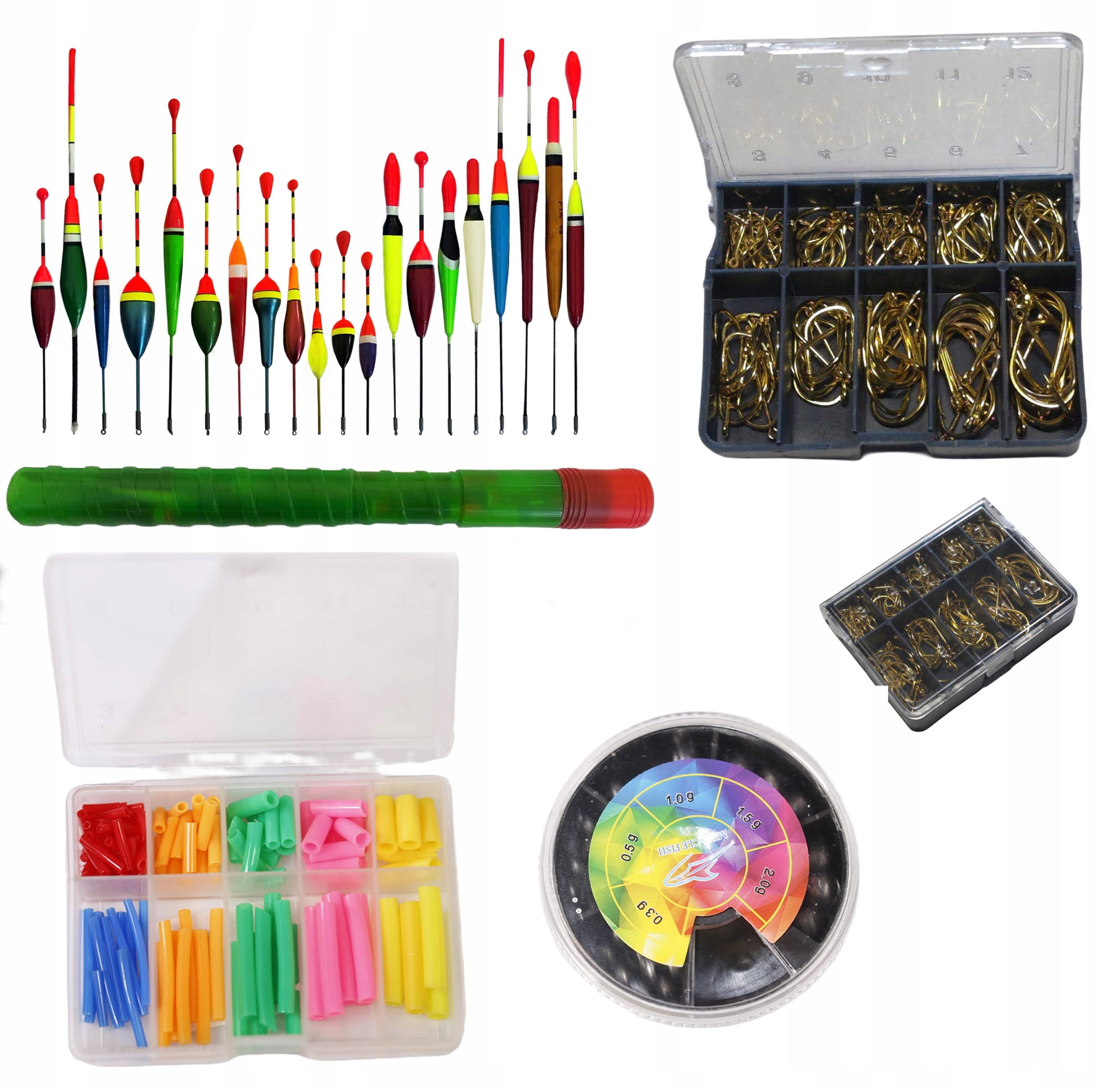 SET OF Floats with BALSA - 20 pcs. + tube + lead + rubber bands + hooks 100 pcs.