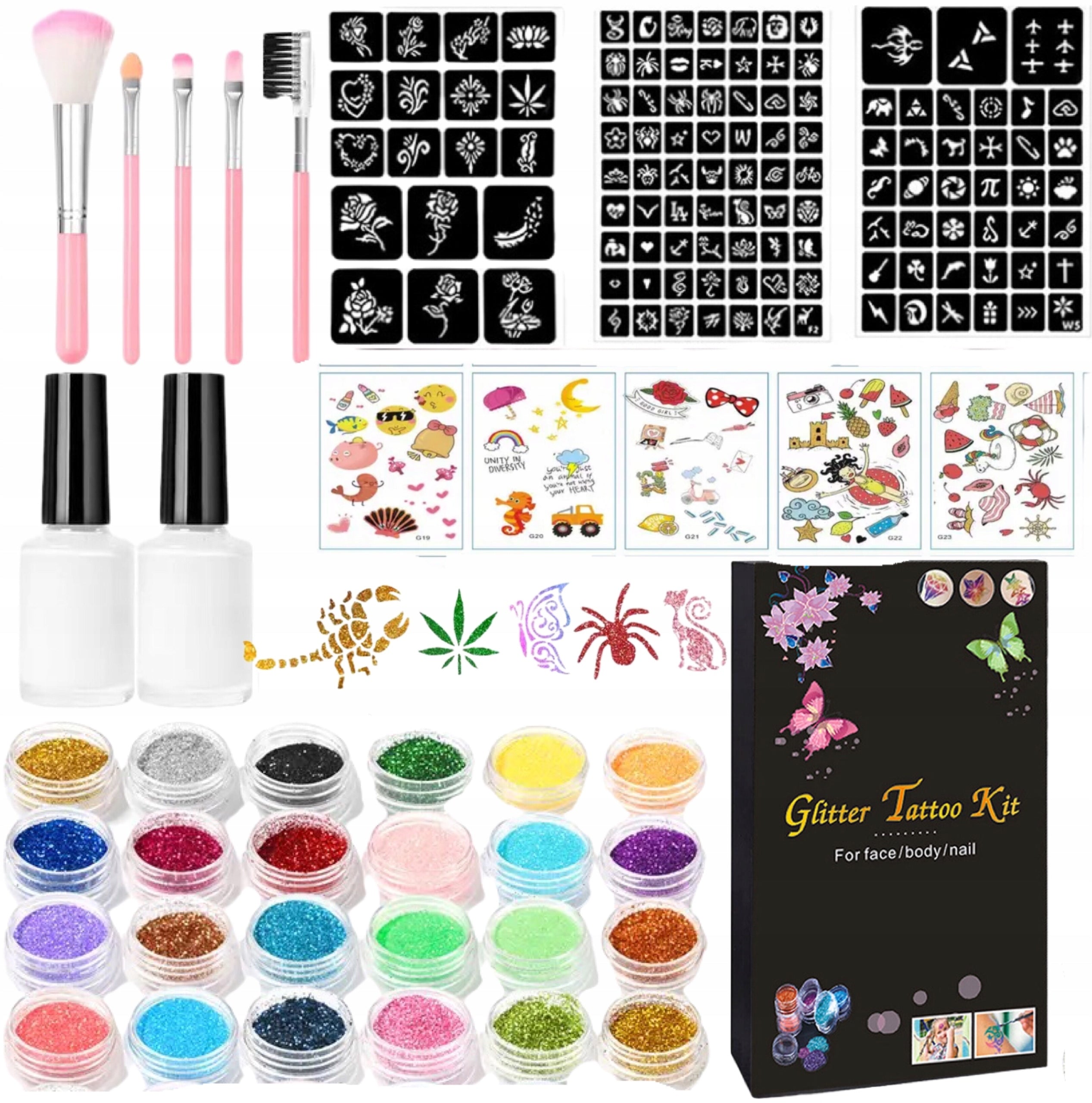 SET OF GLITTER TATTOOS XXL 120 DIY TEMPLATES Kid's age 3＋ years