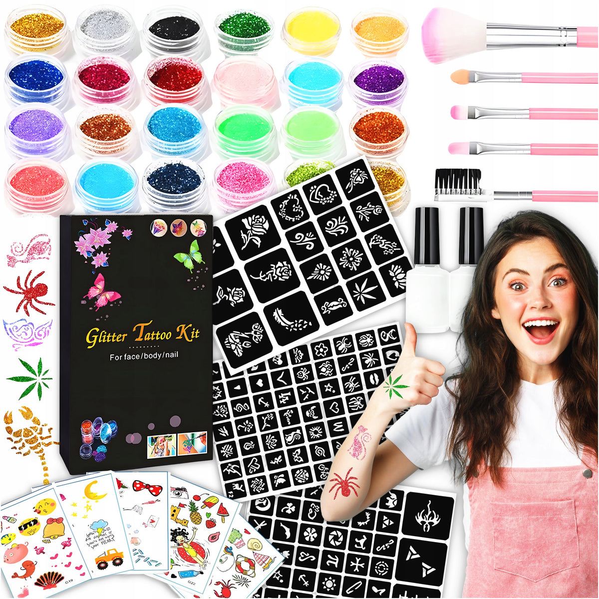 SET OF GLITTER TATTOOS XXL 120 DIY TEMPLATES