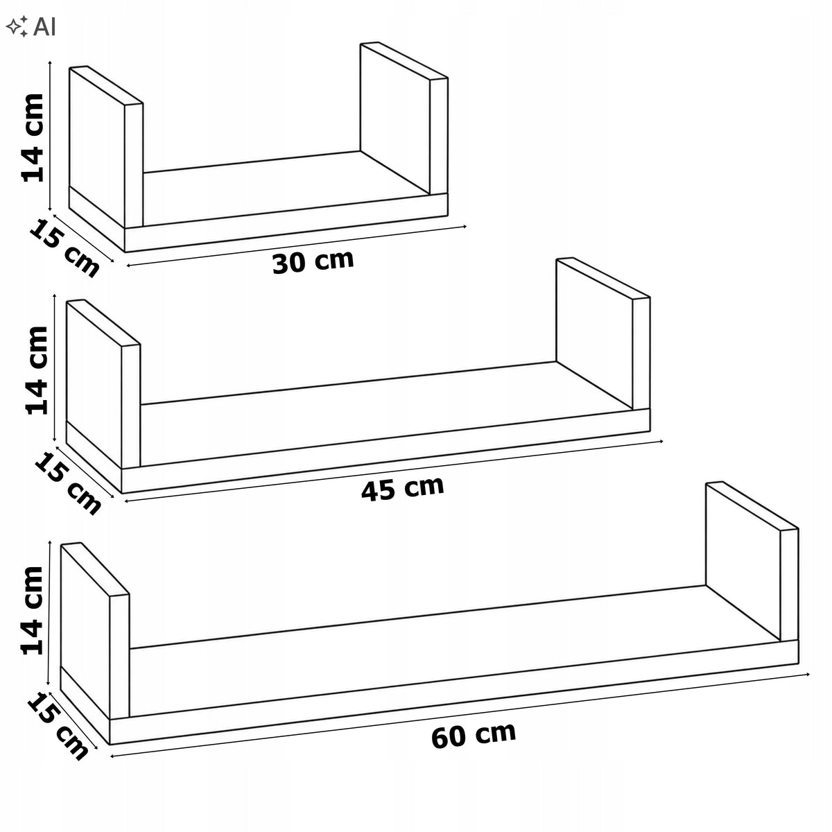 SET OF HANGING SHELVES WALL SHELVES FOR LIVING ROOM KITCHEN LOFT 3x Manufacturer code 611233MG