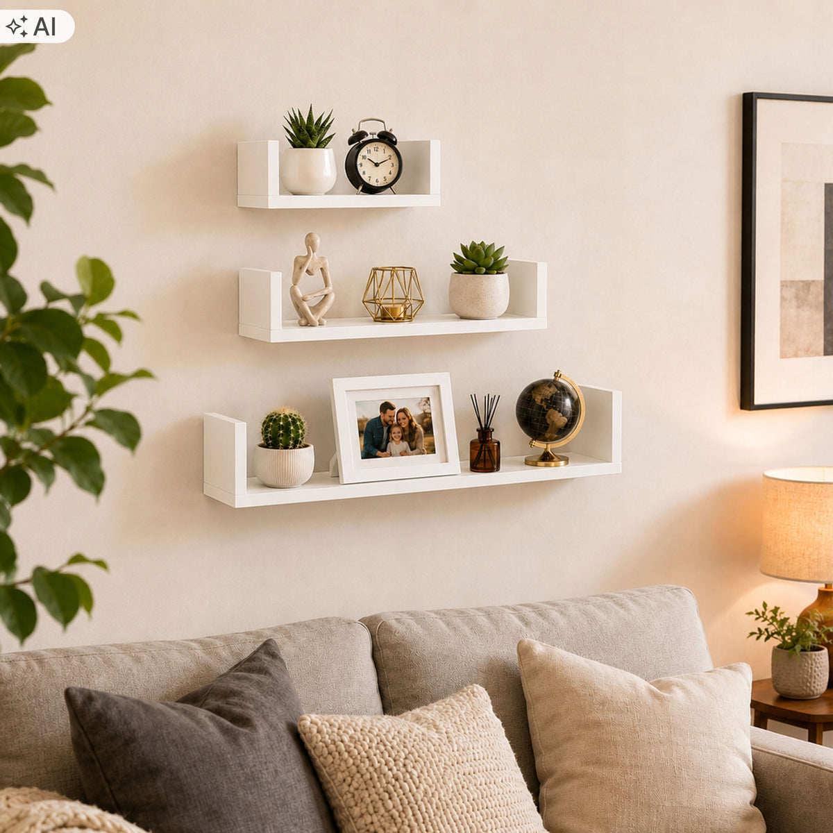 SET OF HANGING SHELVES WALL SHELVES FOR LIVING ROOM KITCHEN WHITE 3x Packaging status original
