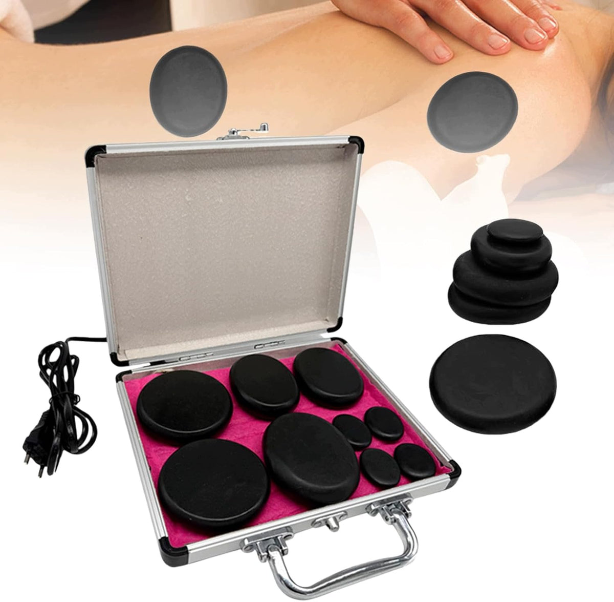 SET OF HOT STONE MASSAGE STONES 9 PIECES BASALT SPA