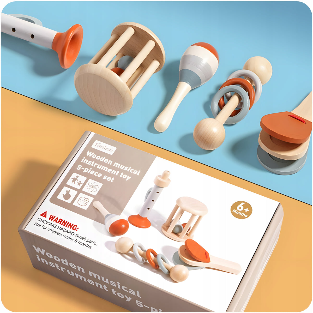SET OF INSTRUMENTS FOR CHILDREN WOODEN EDUCATIONAL WOODEN TOYS 5 PCS Packaging status original