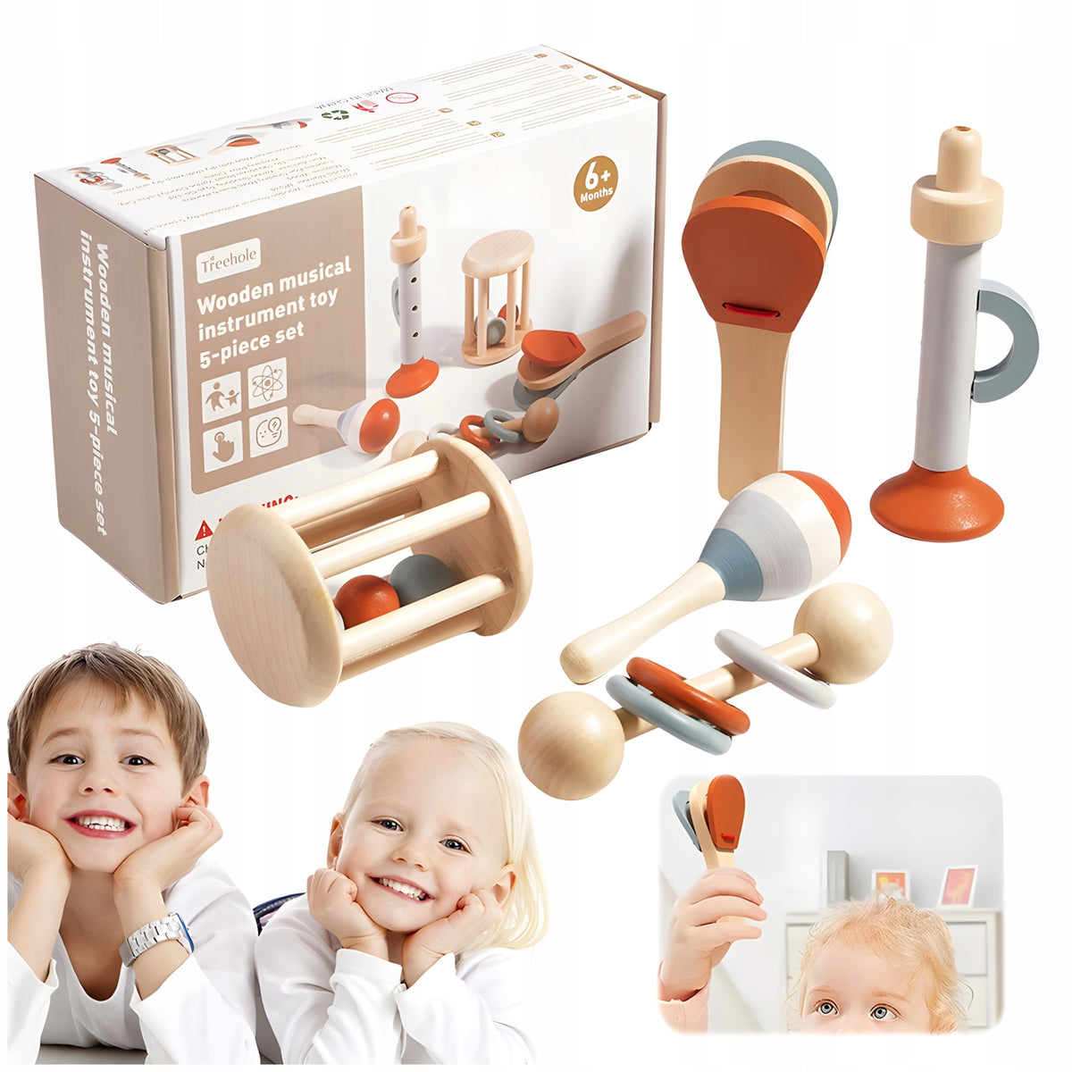 SET OF INSTRUMENTS FOR CHILDREN WOODEN EDUCATIONAL WOODEN TOYS 5 PCS