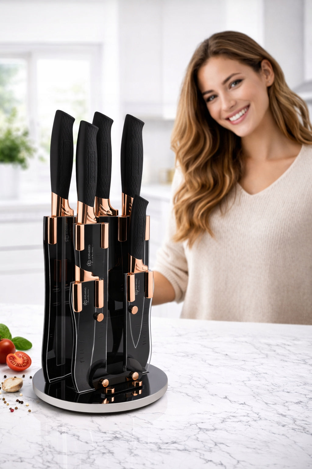 SET OF KITCHEN KNIVES ROTARY RACK 6 EL. Packaging status original