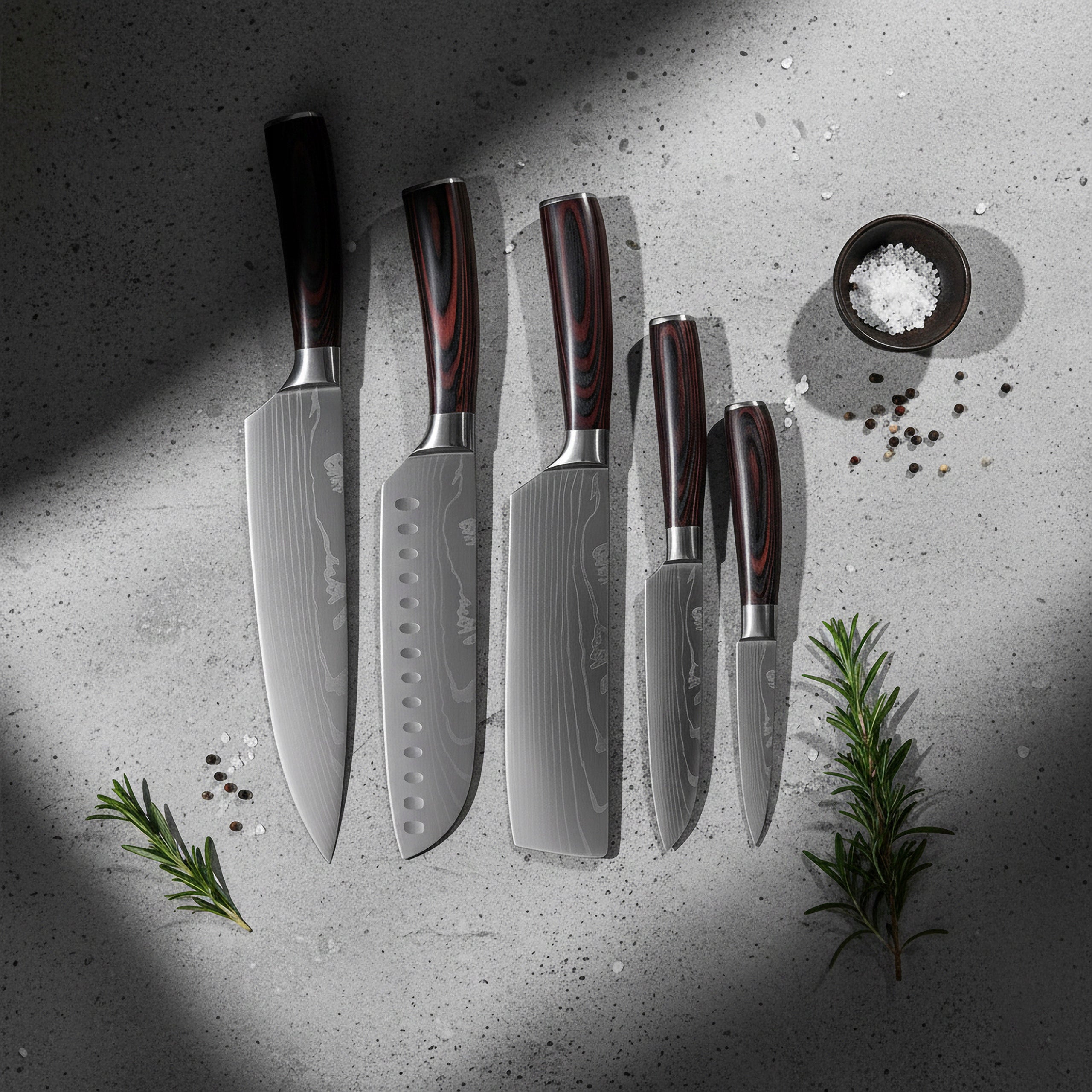 SET OF KITCHEN KNIVES style Japanese high carbon steel CHEF 5 pcs. Packaging status original