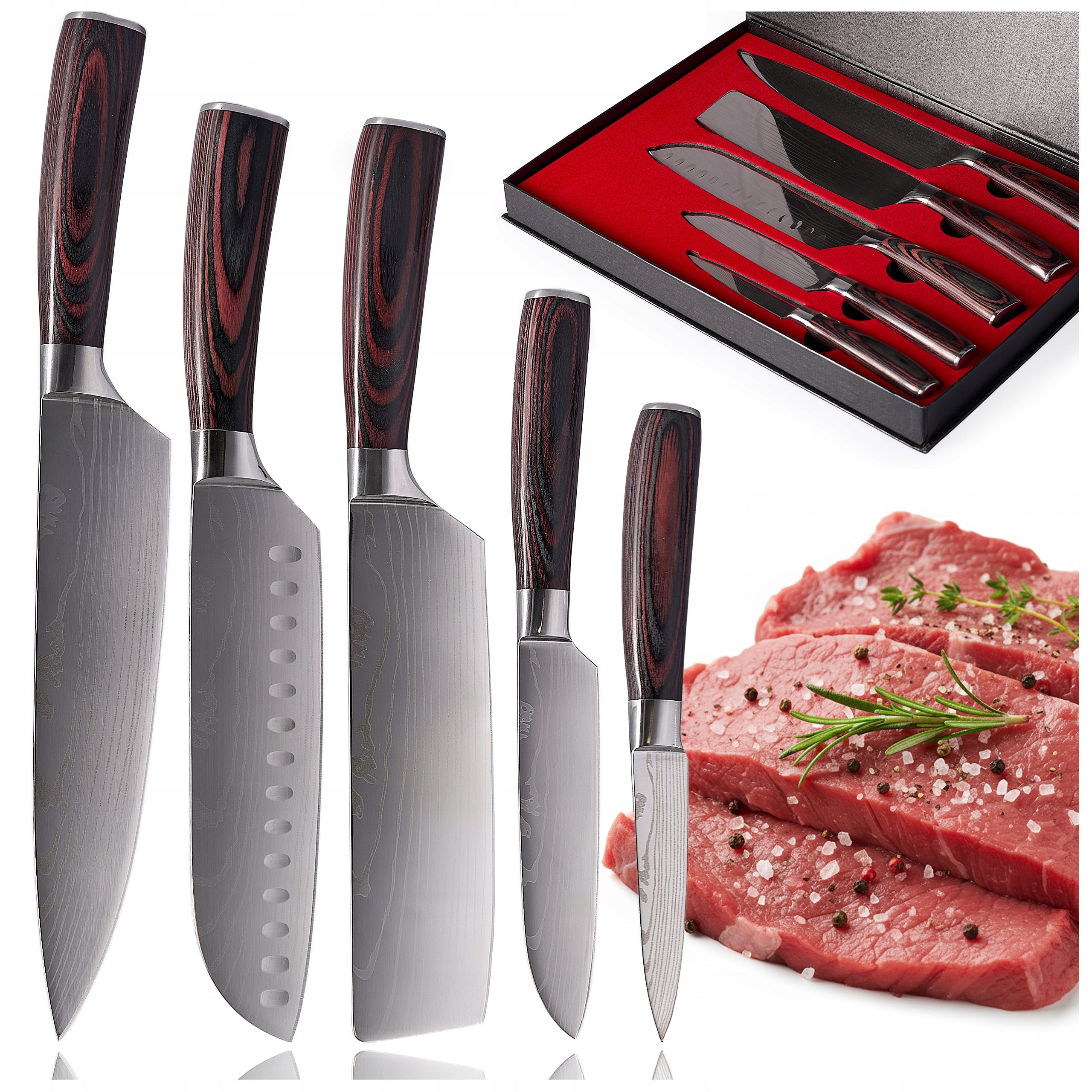 SET OF KITCHEN KNIVES style Japanese high carbon steel CHEF 5 pcs.