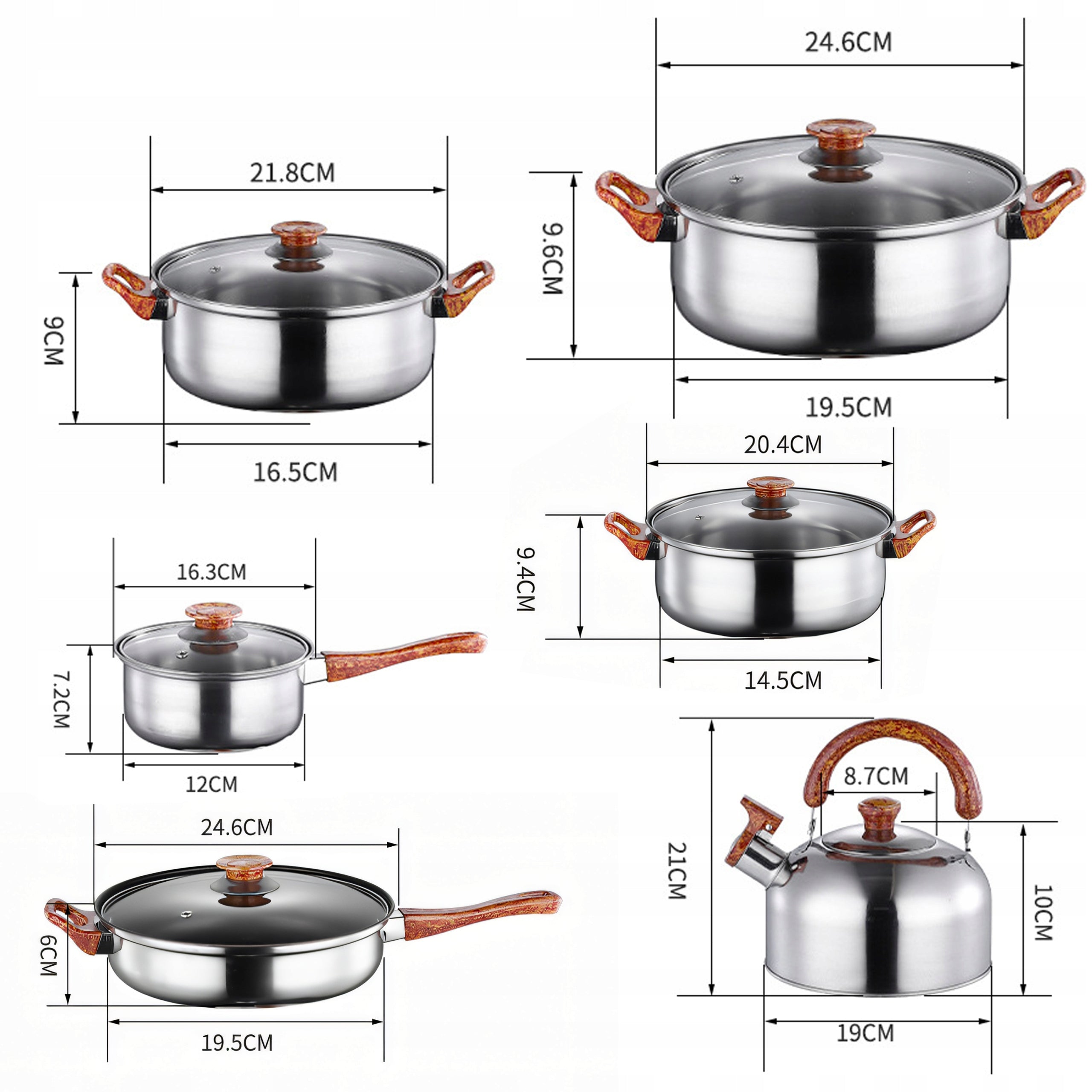 SET OF KITCHEN POTS 11 EL. GAS INDUCTION KETTLE PAN + LIDS Brand RETOO