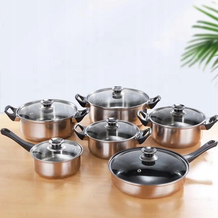 SET OF KITCHEN POTS SET + LID PAN 12 STEEL ELEMENTS Number of items in the set 12