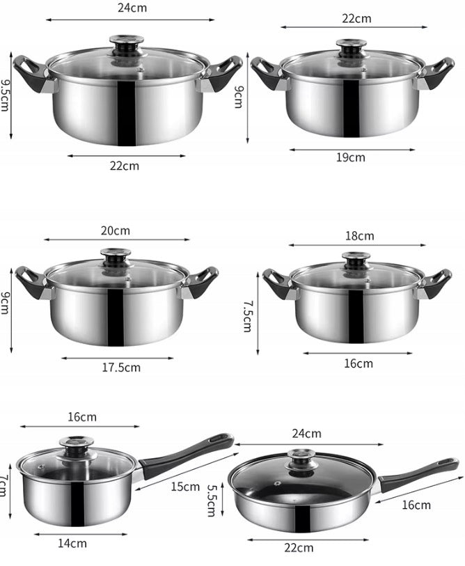 SET OF KITCHEN POTS SET + LID PAN 12 STEEL ELEMENTS Packaging status original