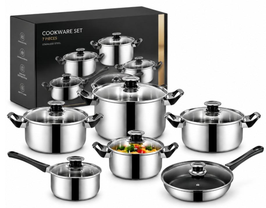 SET OF KITCHEN POTS SET + LID PAN 12 STEEL ELEMENTS