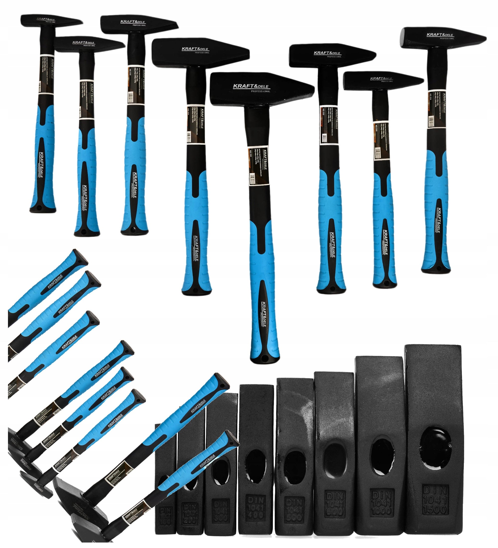SET OF LOCKSMITH HAMMER HAMMERS 8PCS 100 - 1500G FIBERGLASS KD232