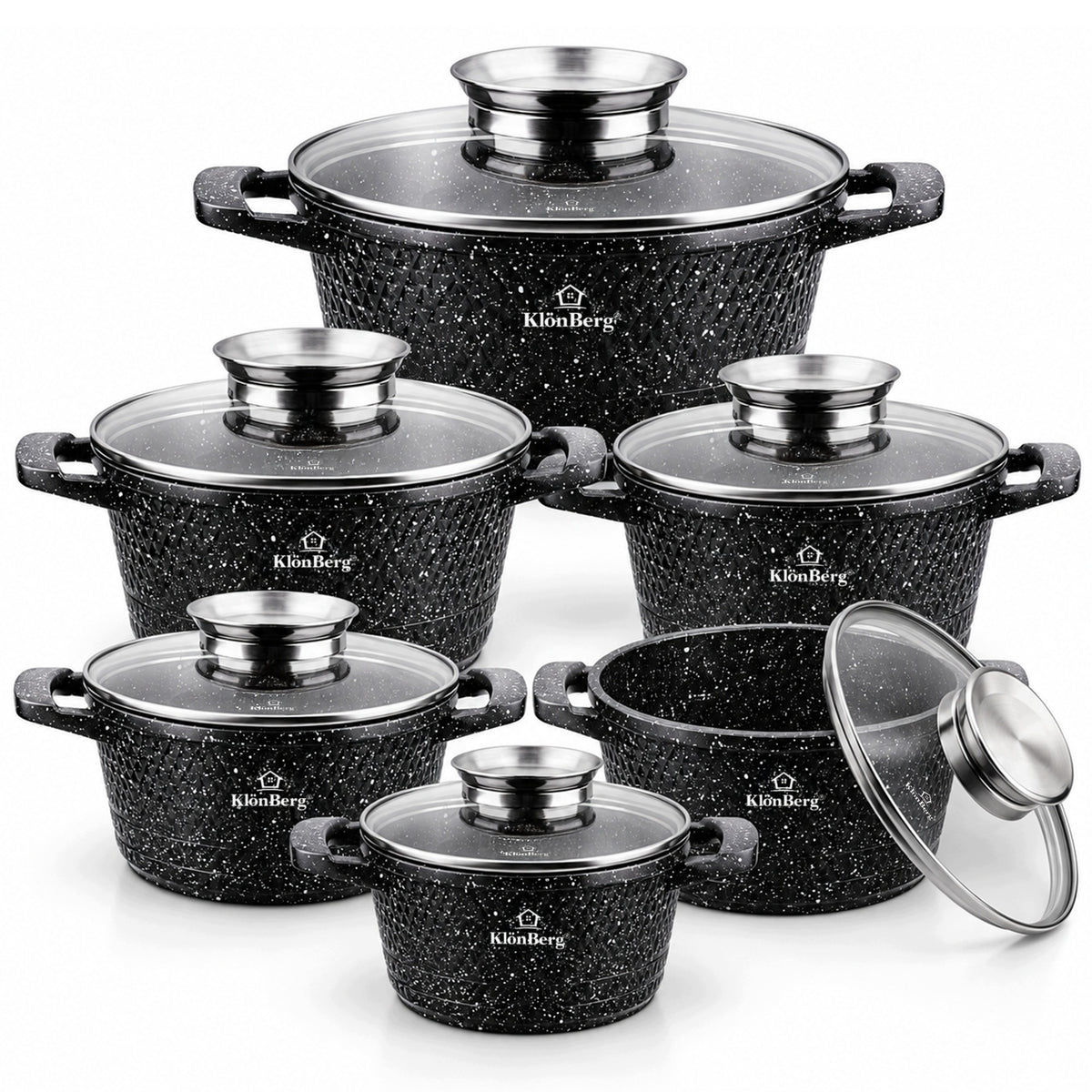 SET OF MARBLE POTS 6x POT 12 EL INDUCTION GAS MARBLE 6x LID