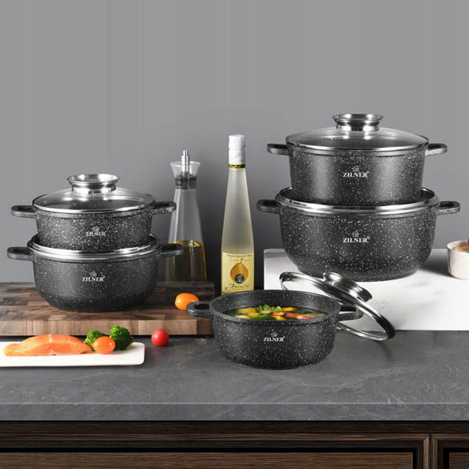 SET OF MARBLED POTS FOR INDUCTION GAS SET OF POTS 10 ELE ZILNER Manufacturer code ZILNER 8522