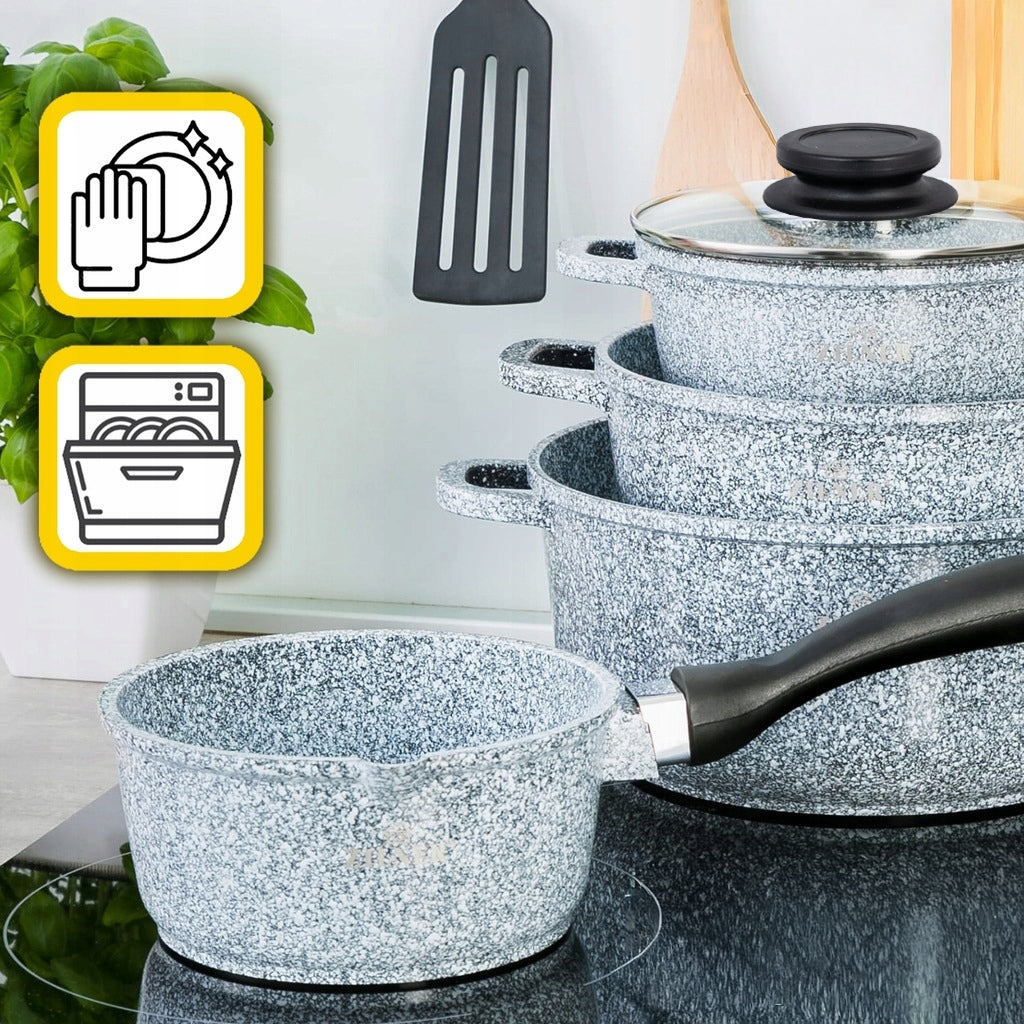 SET OF MARBLED POTS SET OF POTS SAUCEPAN INDUCTION / GAS HOFFMAN Material aluminum