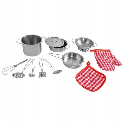 SET OF METAL POTS for children KITCHEN SET OF STEEL pots Manufacturer code MEGADIDI zabawkowe GARNKI METALOWE 1790