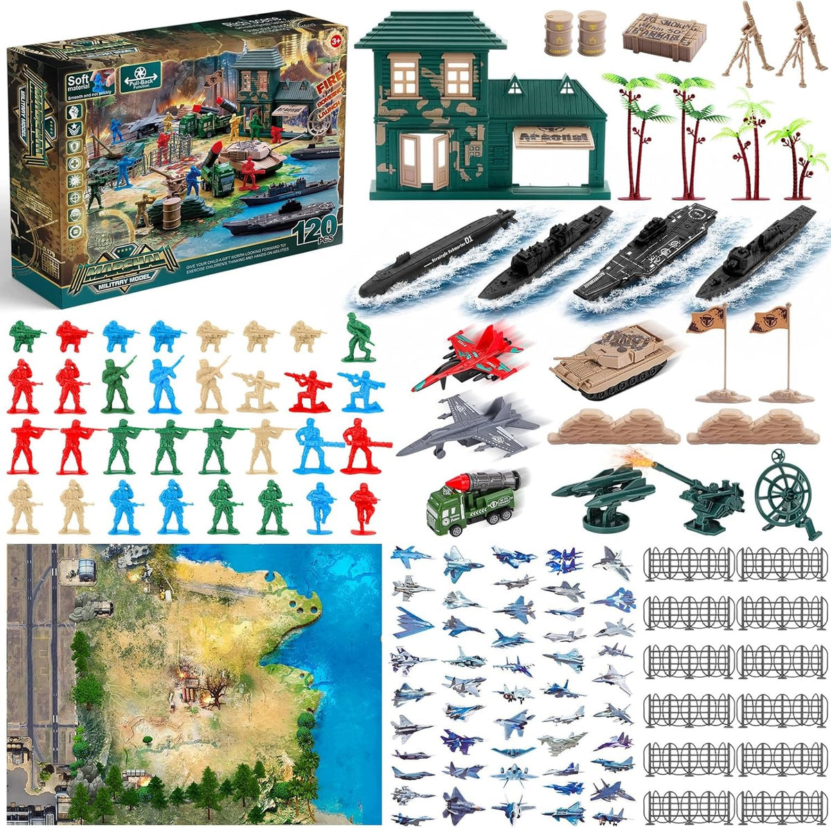 SET OF MILITARY TOYS SOLDIERS TANKS MAT FIGURINES GIFT CHILDREN