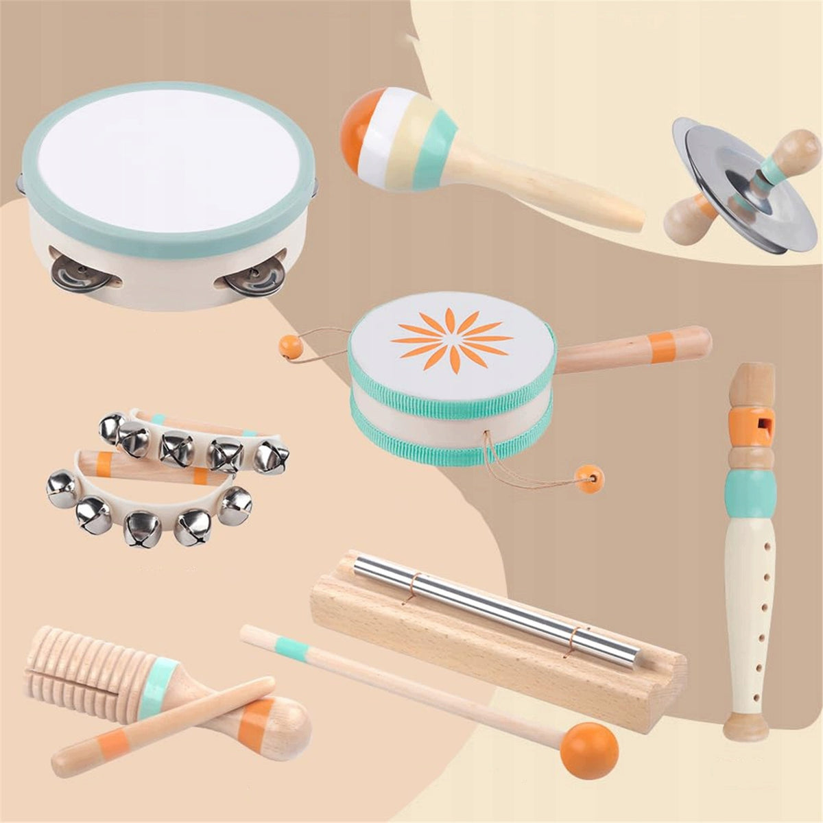 SET OF MUSICAL INSTRUMENTS WOODEN INSTRUMENTS FOR CHILDREN 8 IN 1 Kind instrument set