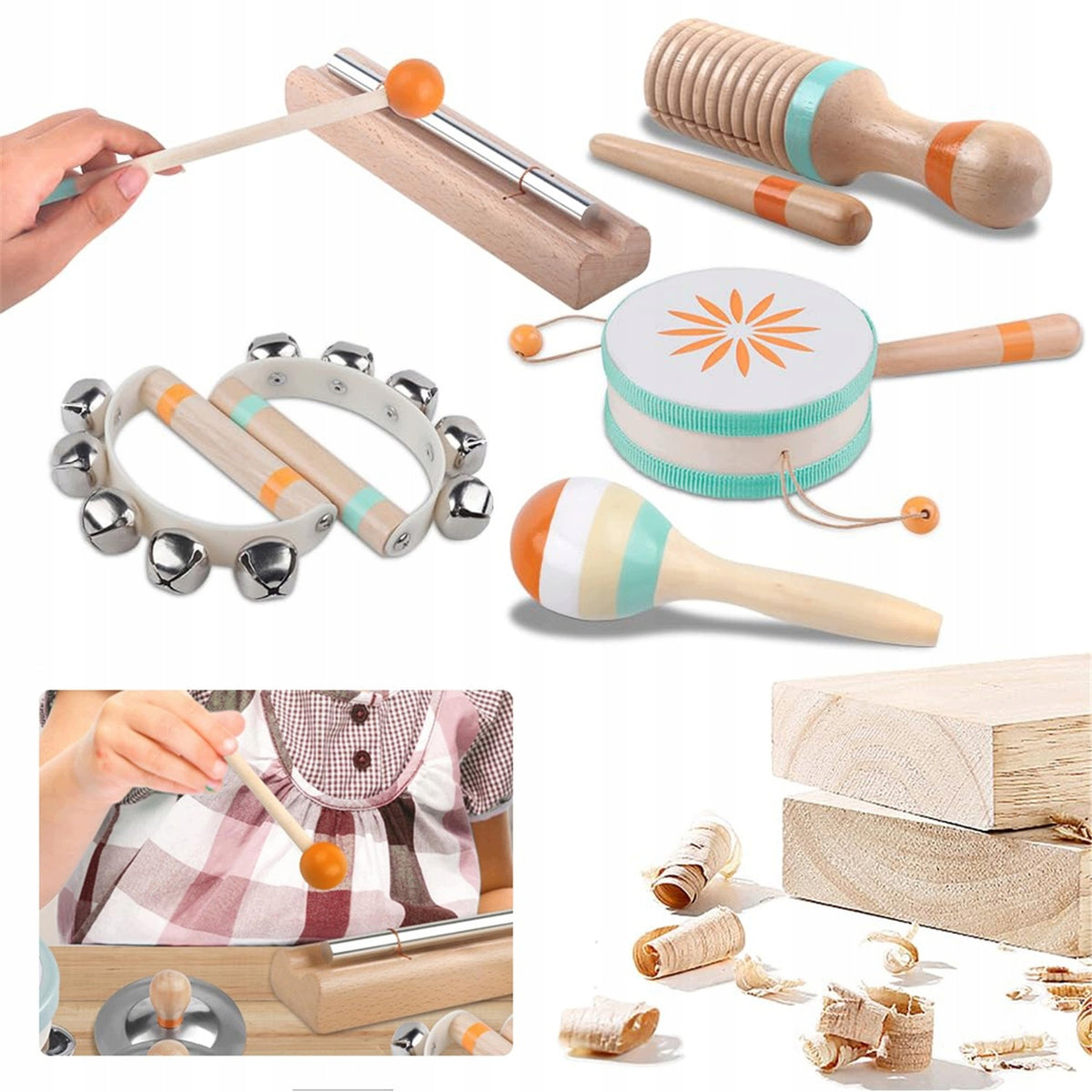 SET OF MUSICAL INSTRUMENTS WOODEN INSTRUMENTS FOR CHILDREN 8 IN 1 Packaging status original