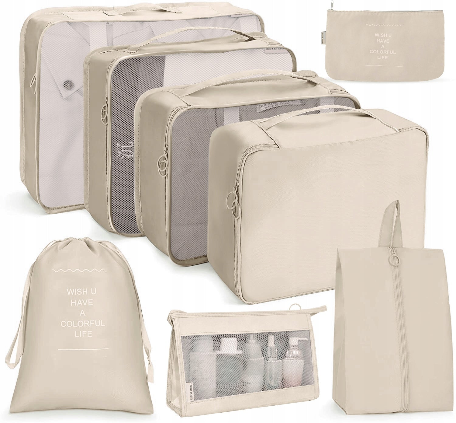 SET OF ORGANIZERS TRAVEL ORGANIZER SUITCASES WARDROBES CLOTHES SET 8pcs BEIGE