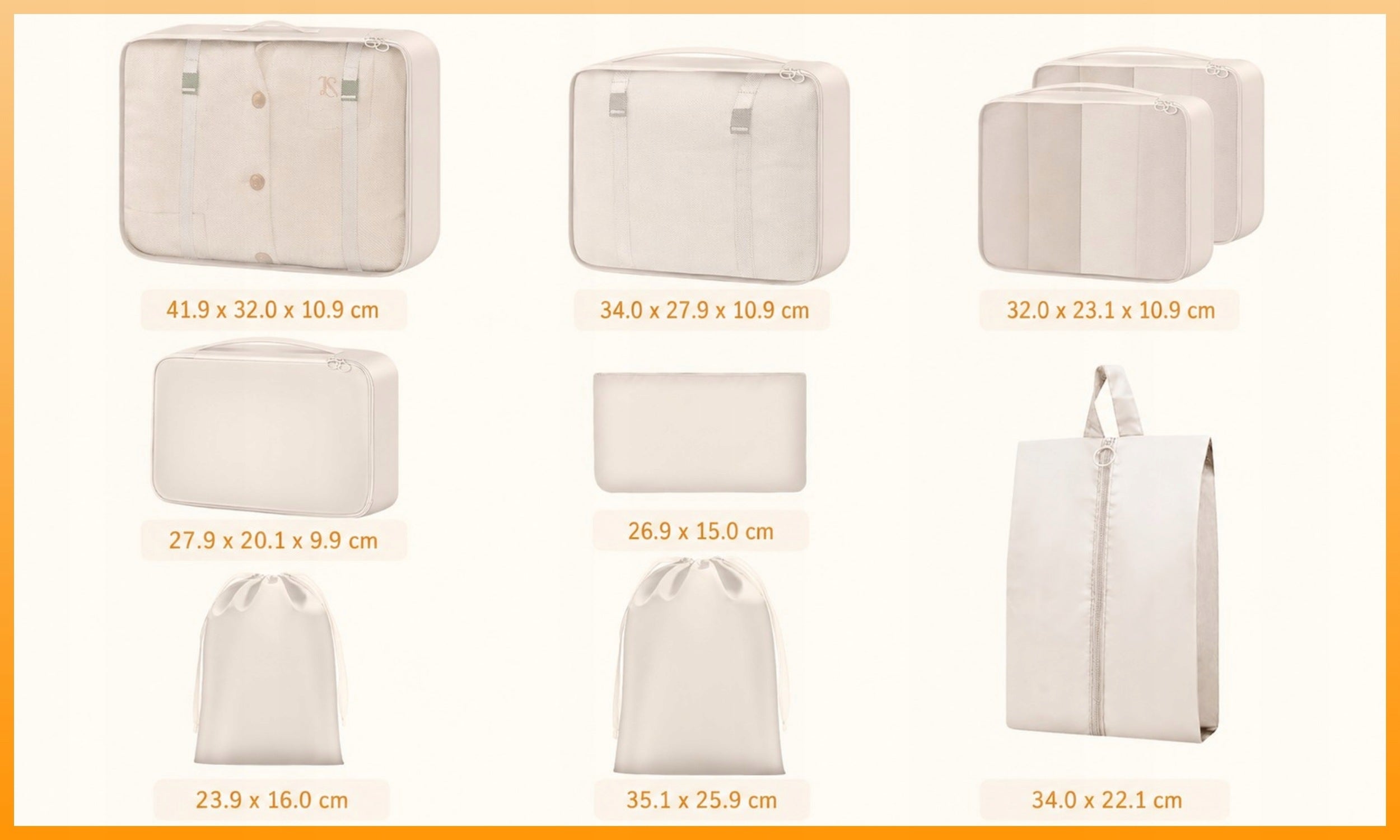 SET OF ORGANIZERS TRAVEL ORGANIZER SUITCASES WARDROBES CLOTHES SET 9pcs BEIGE Manufacturer code ZESTAW ORGANIZERÓW NA UBRANIA